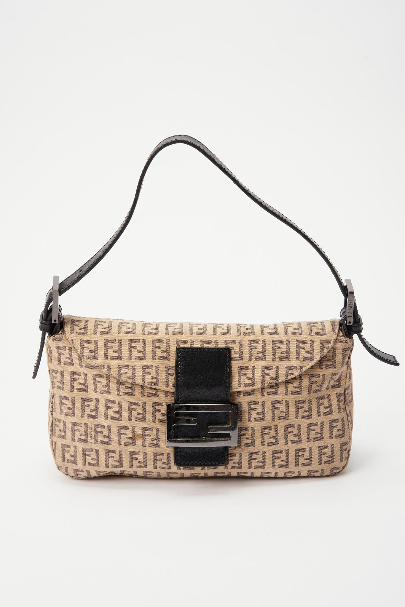 Vintage Fendi Zucchino baguette- Tan And Brown Flap