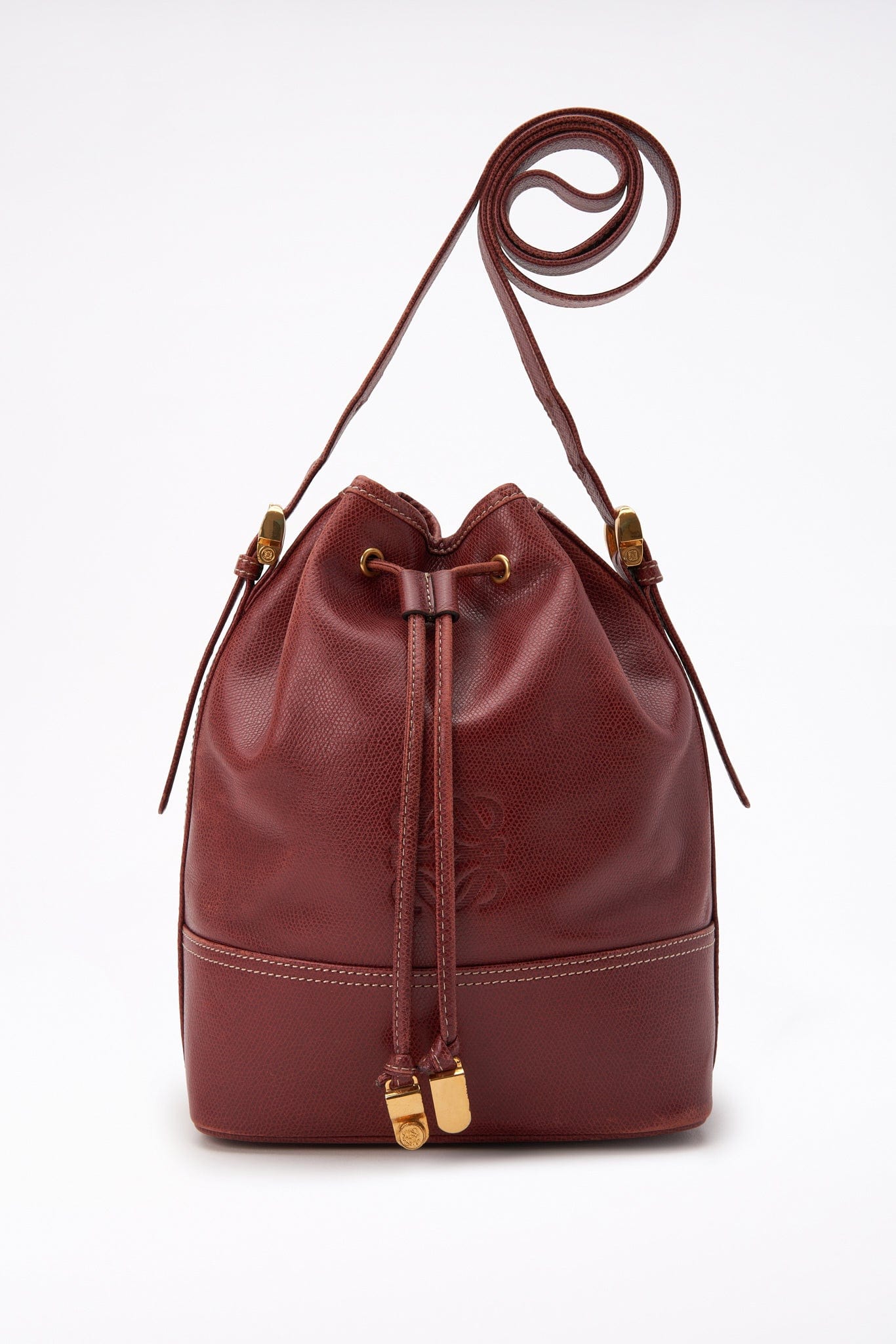 Vintage Loewe Brown Leather buying Bucket Bag Purse