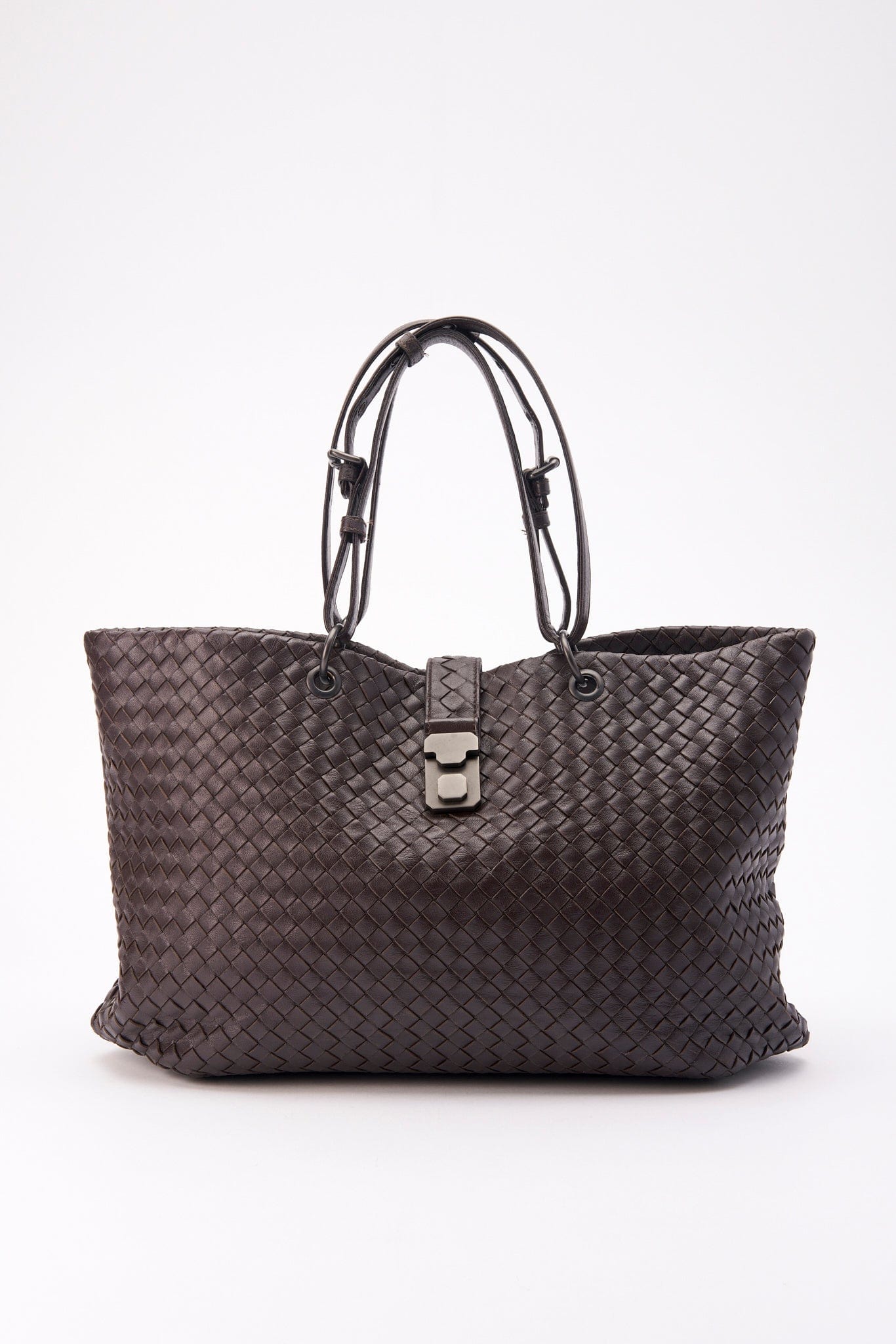 Vintage Bottega Veneta Brown Intrecciato Leather Tote Bag