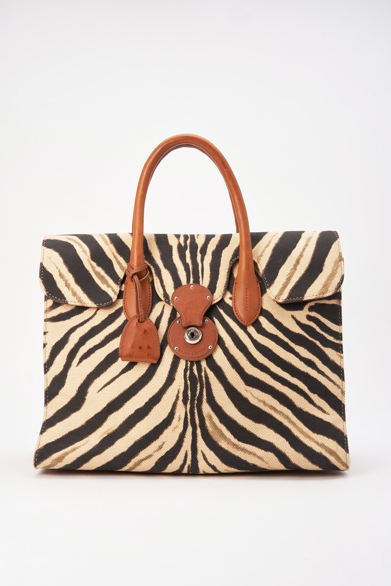 Ralph Lauren Beige/Brown Zebra popular Canvas and Leather Tote