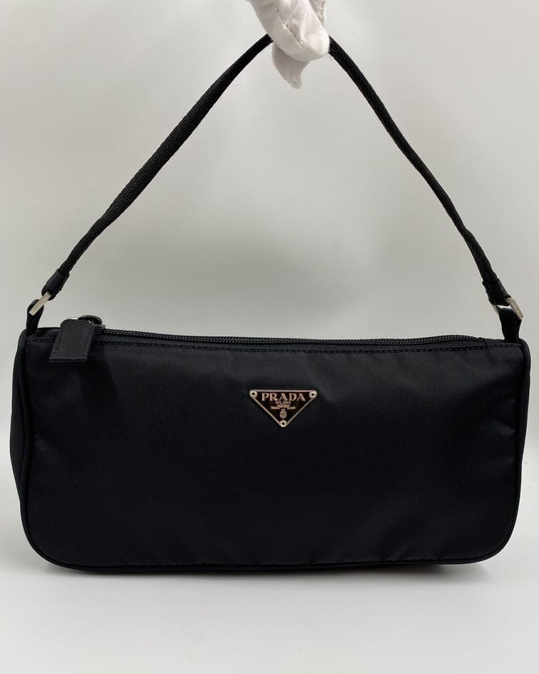 90s Vintage Authentic Prada pochette/Black Nylon pochette/Prada Nylons bag/Vintage Prada Handbag