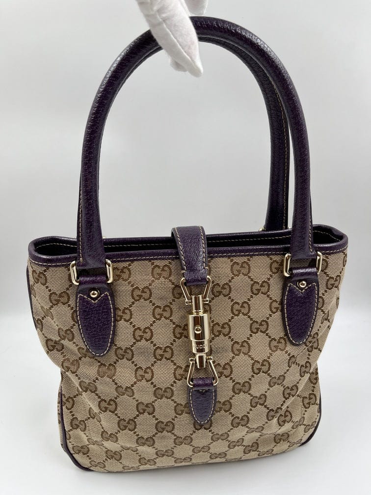 Gucci Gucci Vintage Handbag in Grey Monogram Canvas and Brown Leather