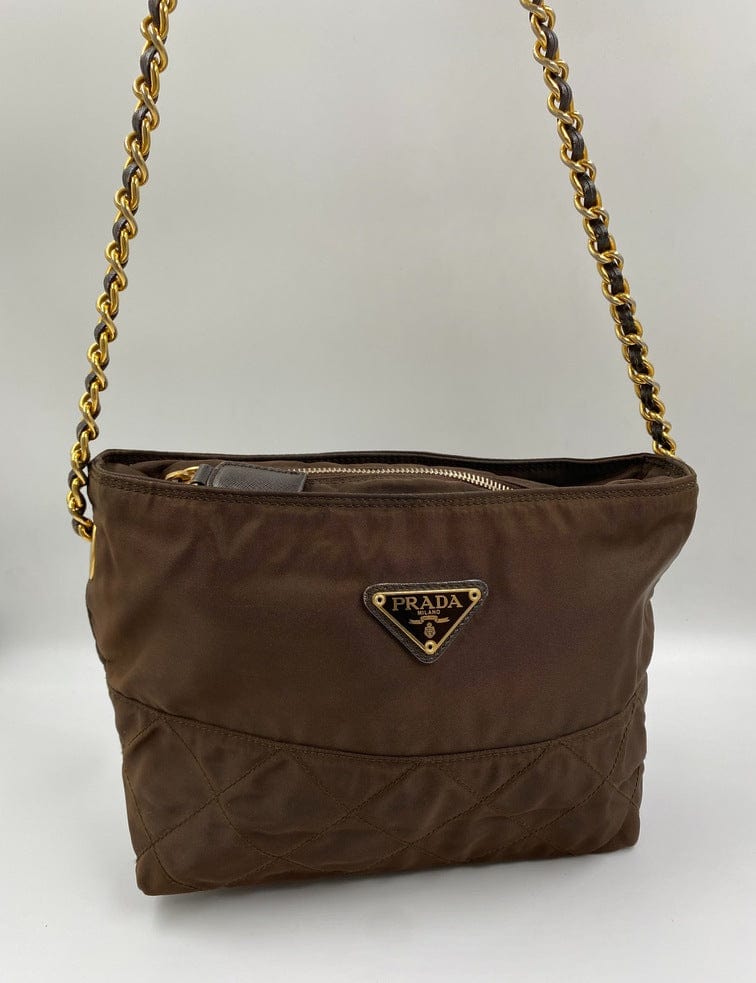 PRADA Bag. Prada Tessuto Vintage Brown Shoulder / Crossbody