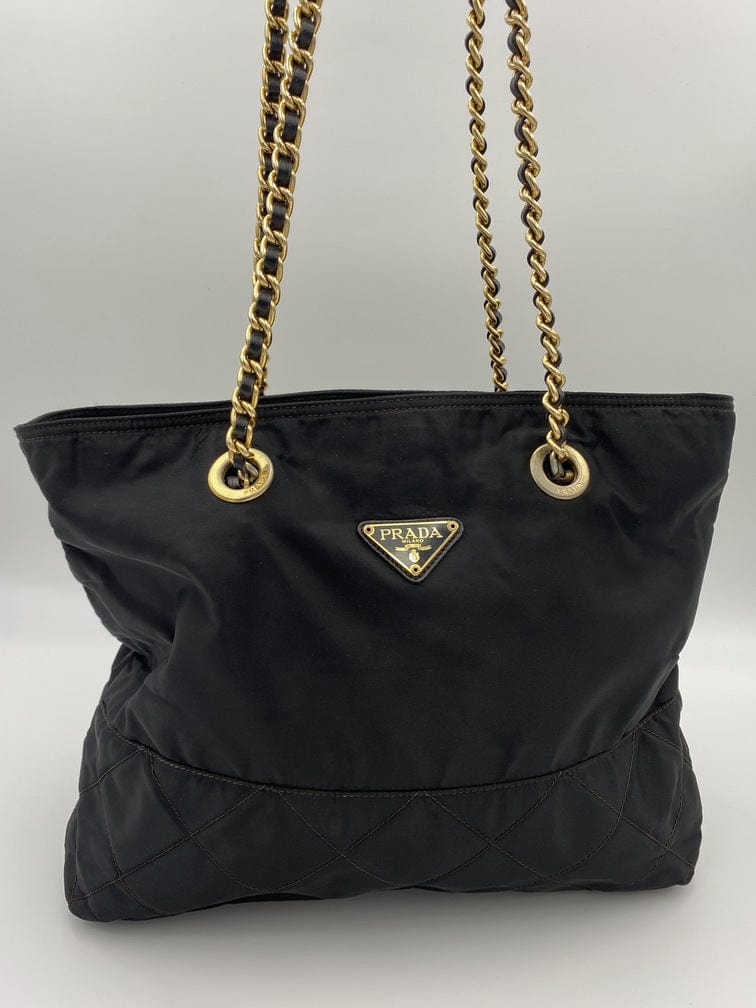 Prada Vintage Black Nylon Gold Top Handle Bag