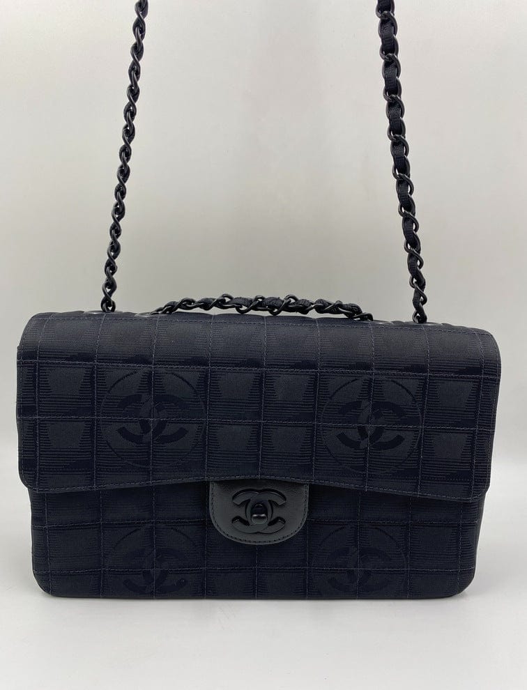 Chanel Chanel New Travel Line Black Quilted Nylon Shoulder Flap Bag