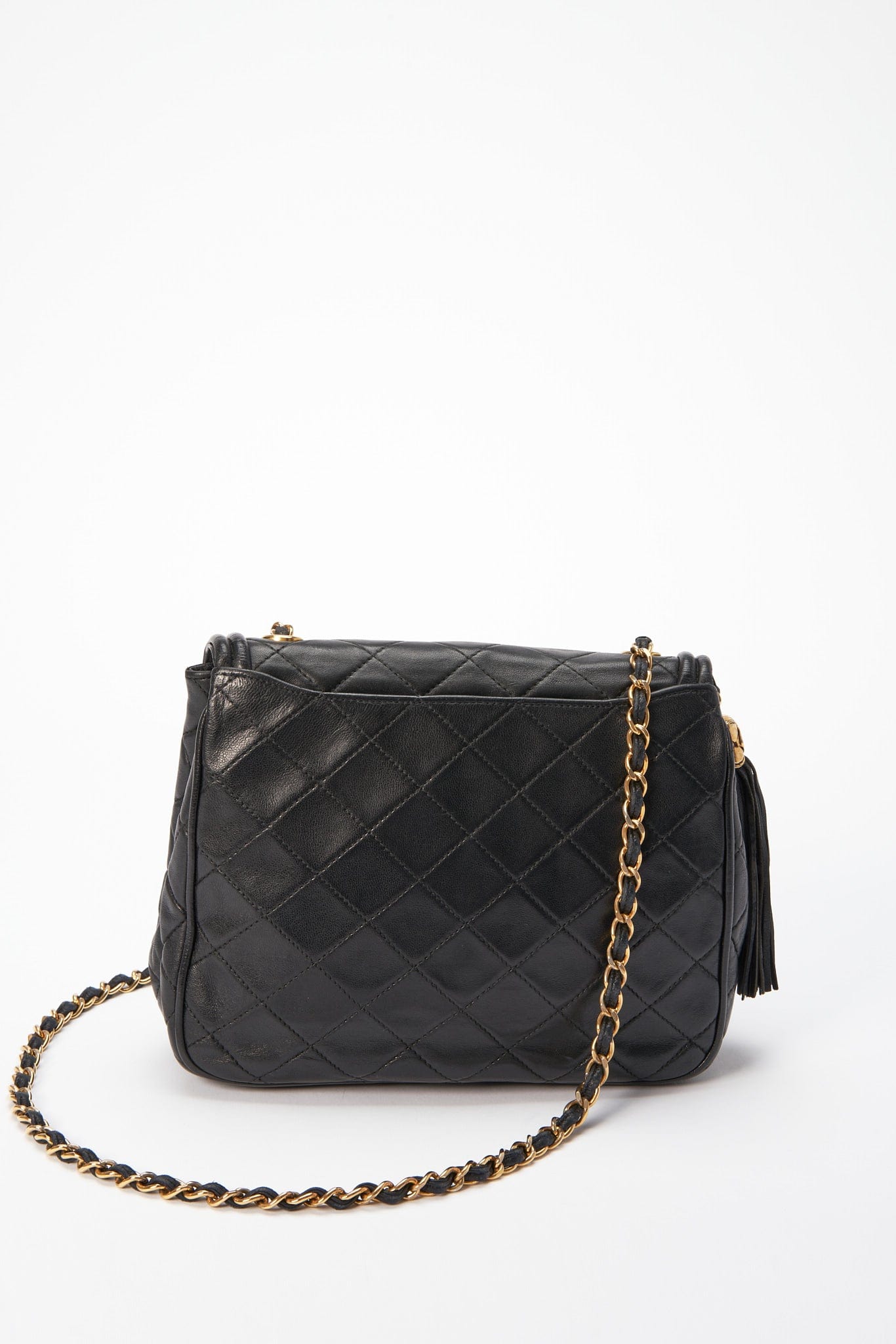 Vintage CC Quilted Leather Tassel Shopper Bag Black for Sale in