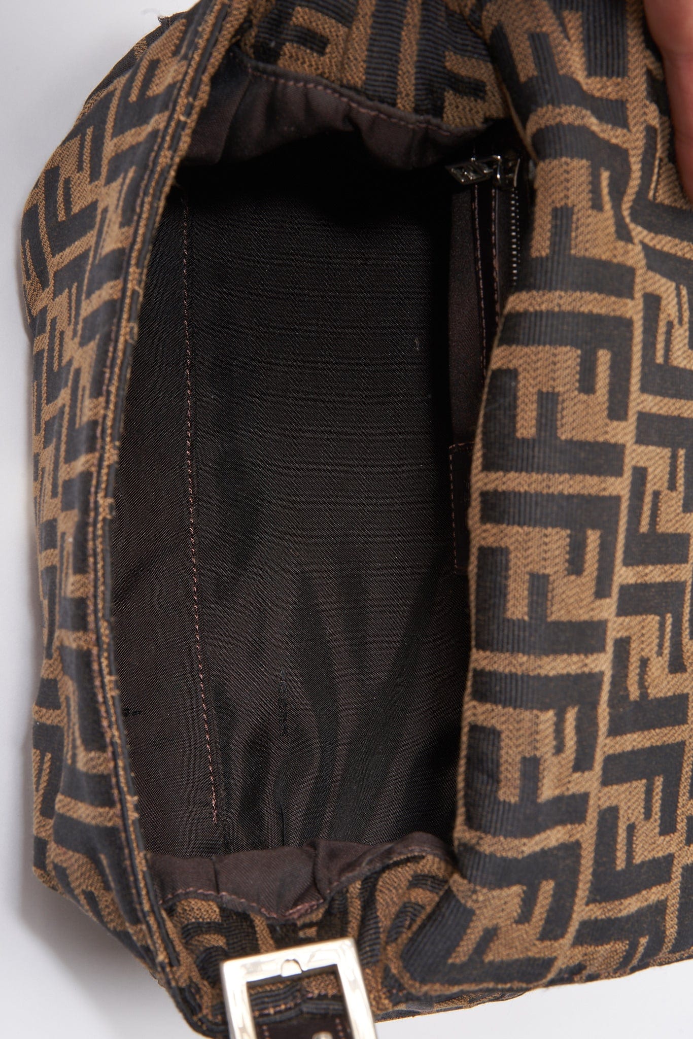 Authentic Fendi Vintage Mamma Baguette Zucca Shoulder Bag - Brown