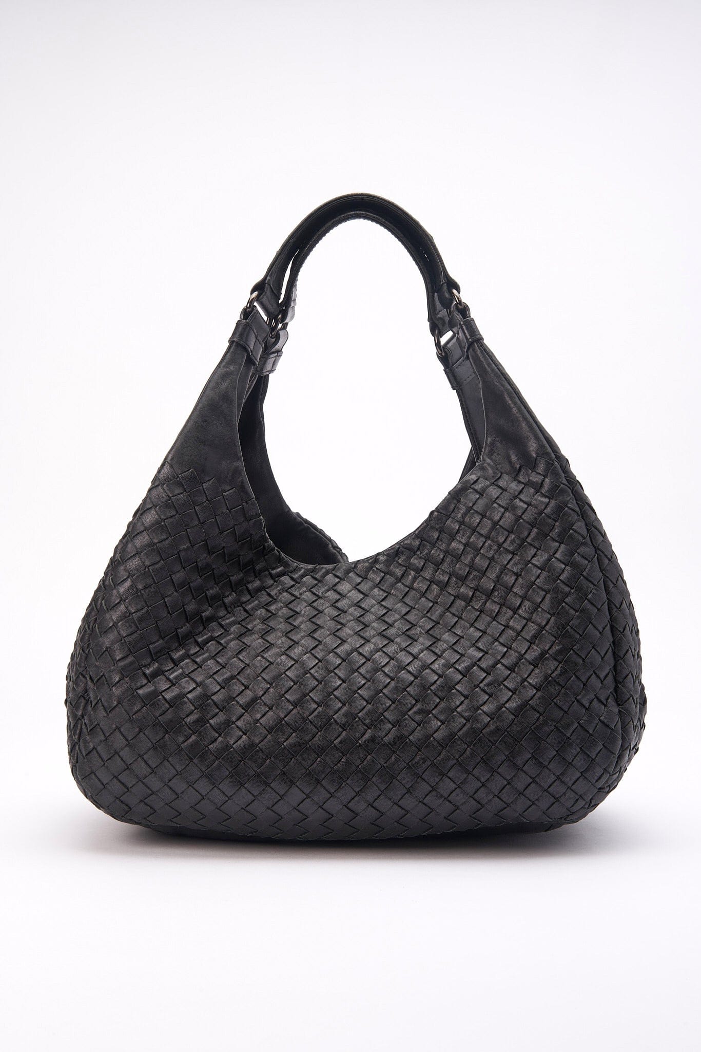 Vintage Bottega Veneta Black Intrecciato Leather Hobo Shoulder Bag