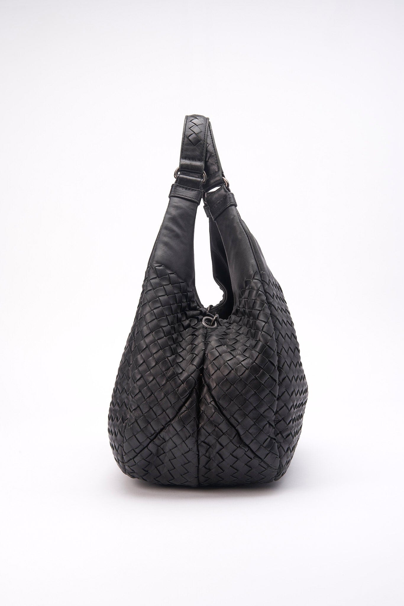 Vintage Bottega Veneta Black Intrecciato Leather Hobo Shoulder Bag