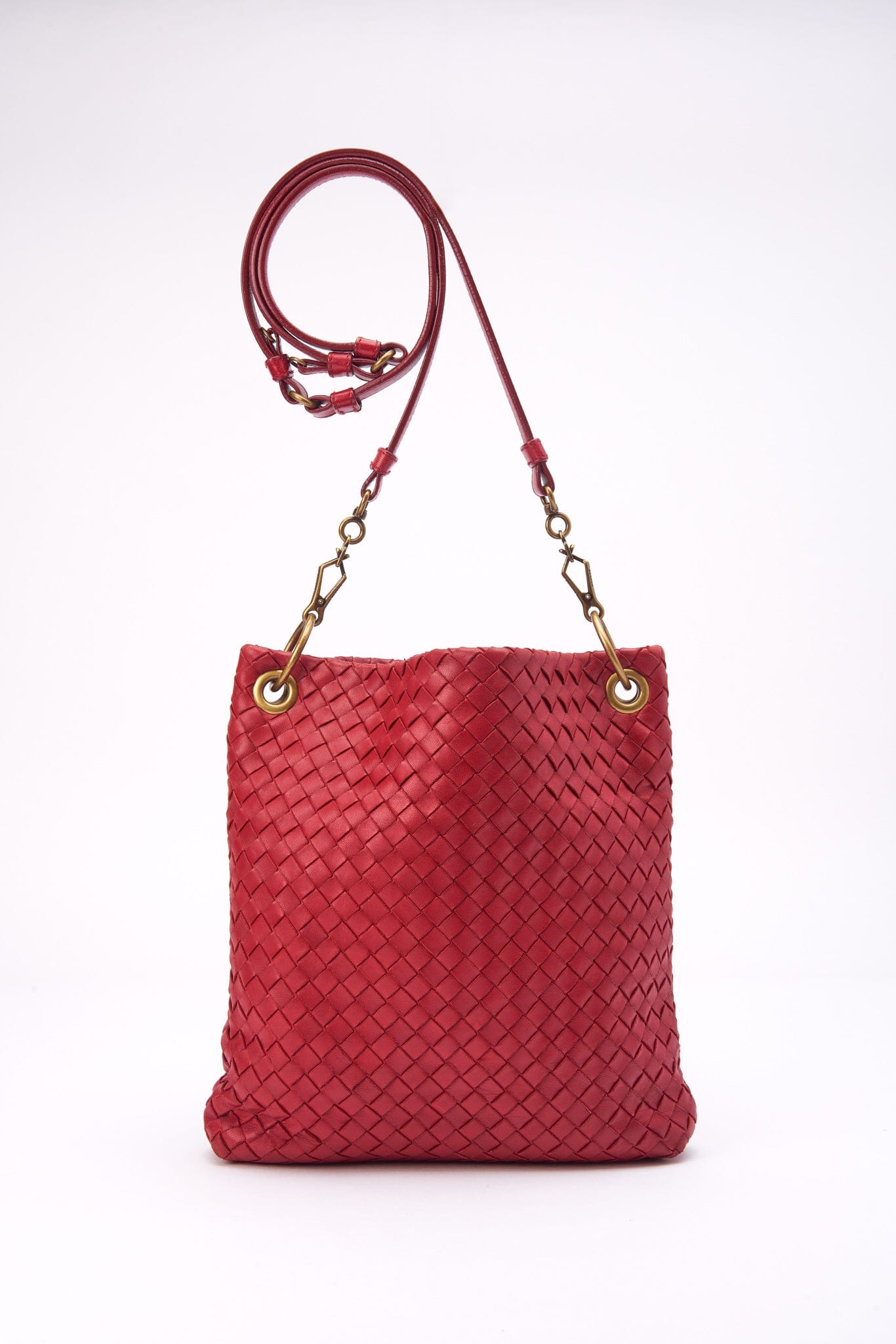 Vintage Bottega Veneta Red Intrecciato Leather Crossbody Bag