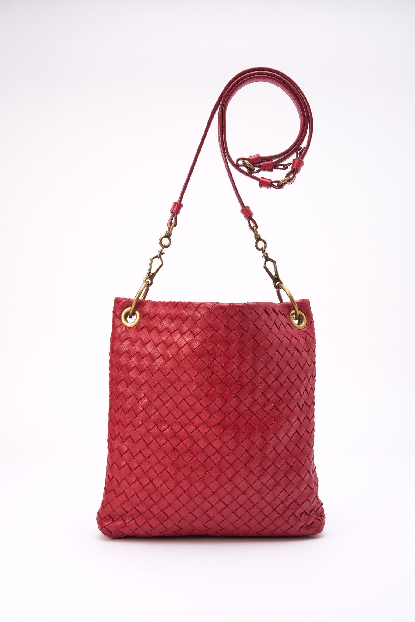 Vintage Bottega Veneta Red Intrecciato Leather Crossbody Bag