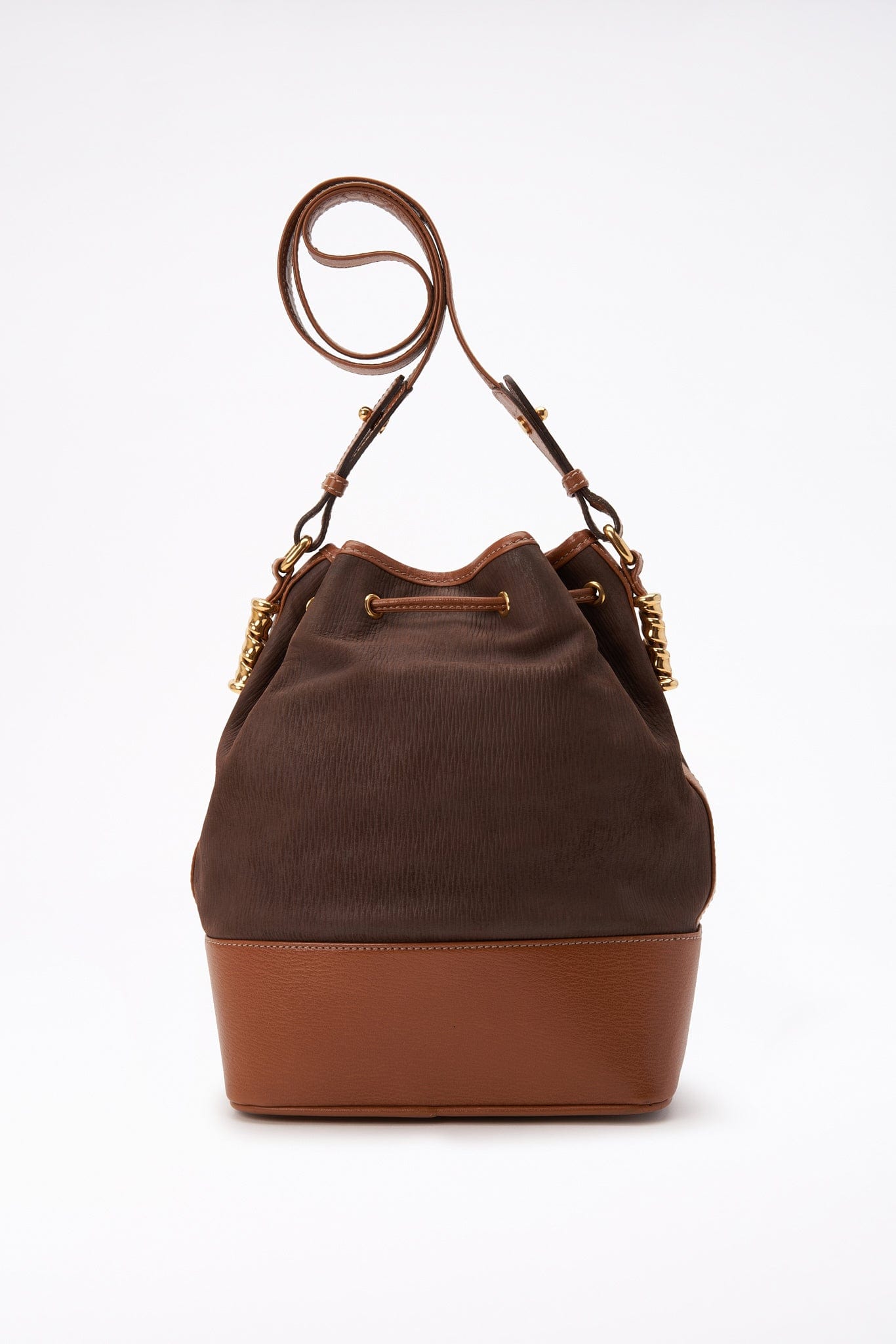 Vintage Loewe Tan And Brown Leather Bucket Bag