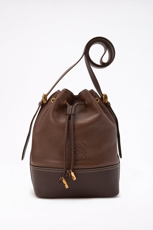 Vintage Loewe Brown Leather Bucket Bag