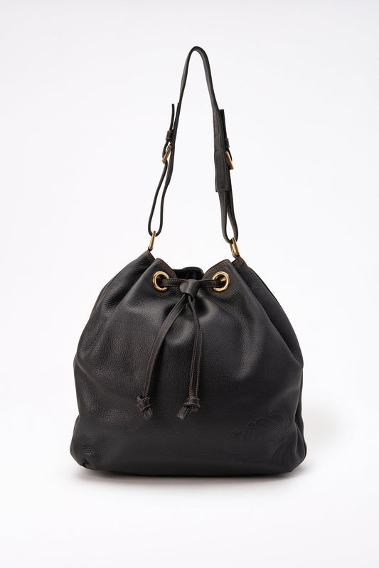 Vintage Loewe Slouchy Black Leather Bucket Bag