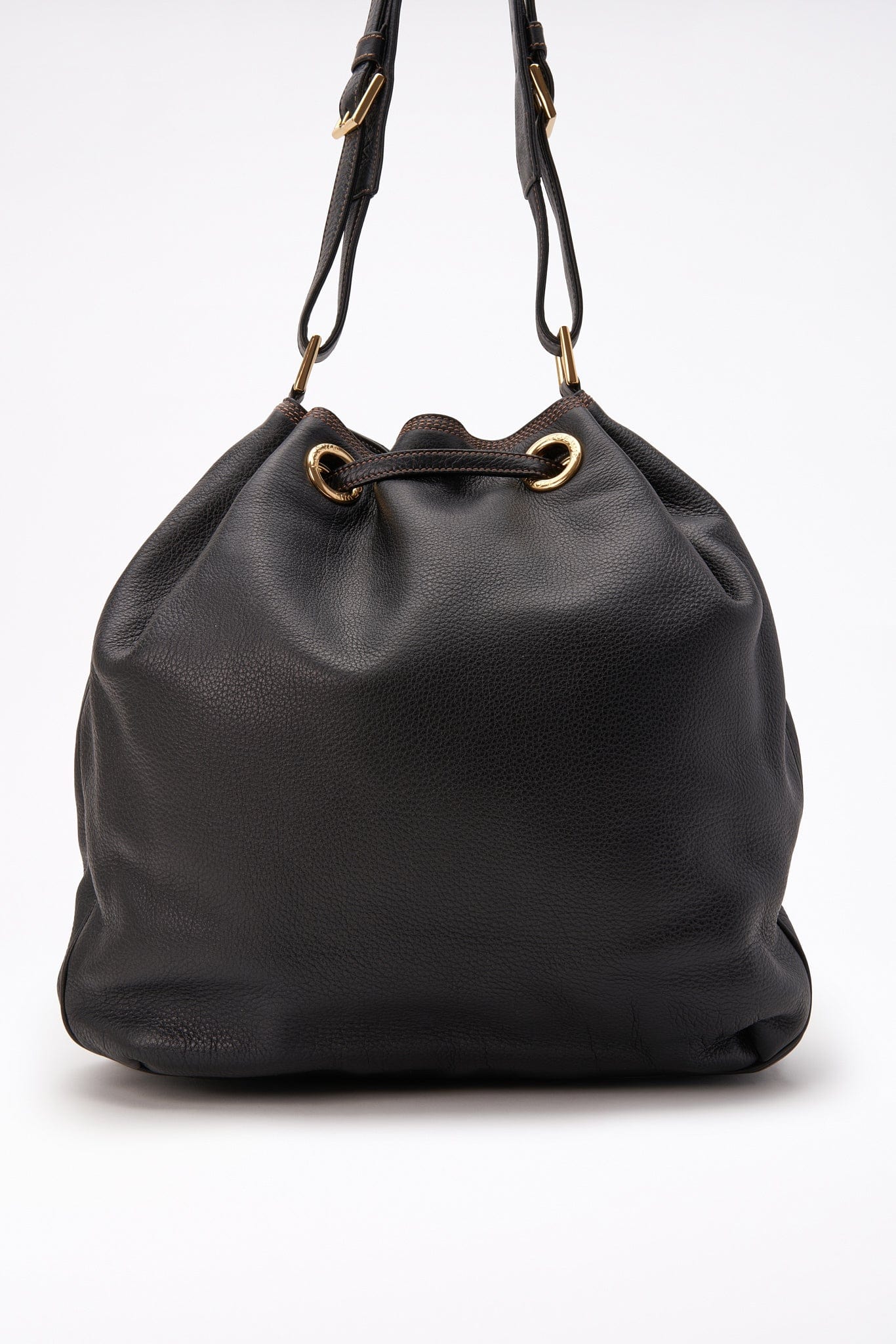 Vintage Loewe Slouchy Black Leather Bucket Bag