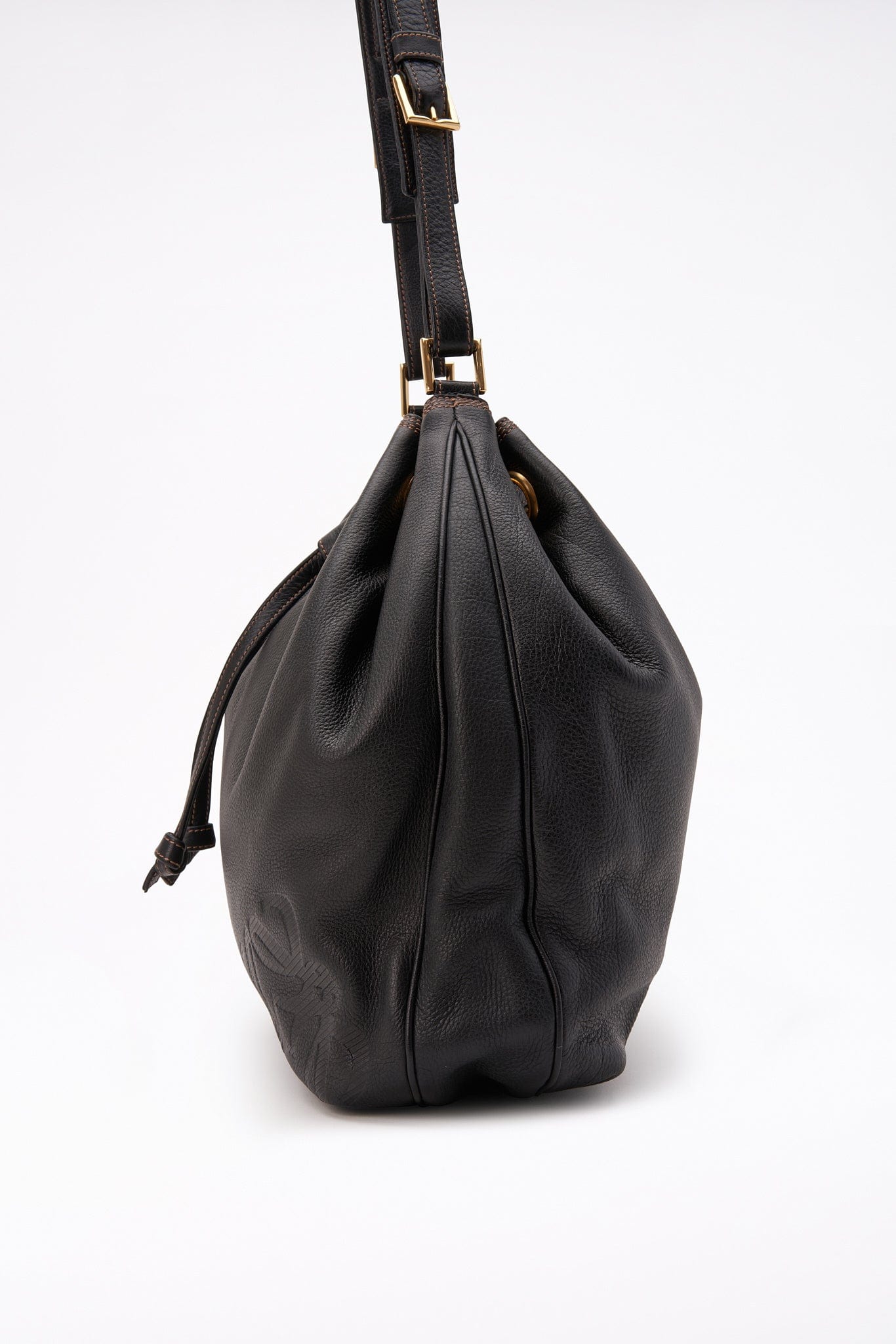 Vintage Loewe Slouchy Black Leather Bucket Bag