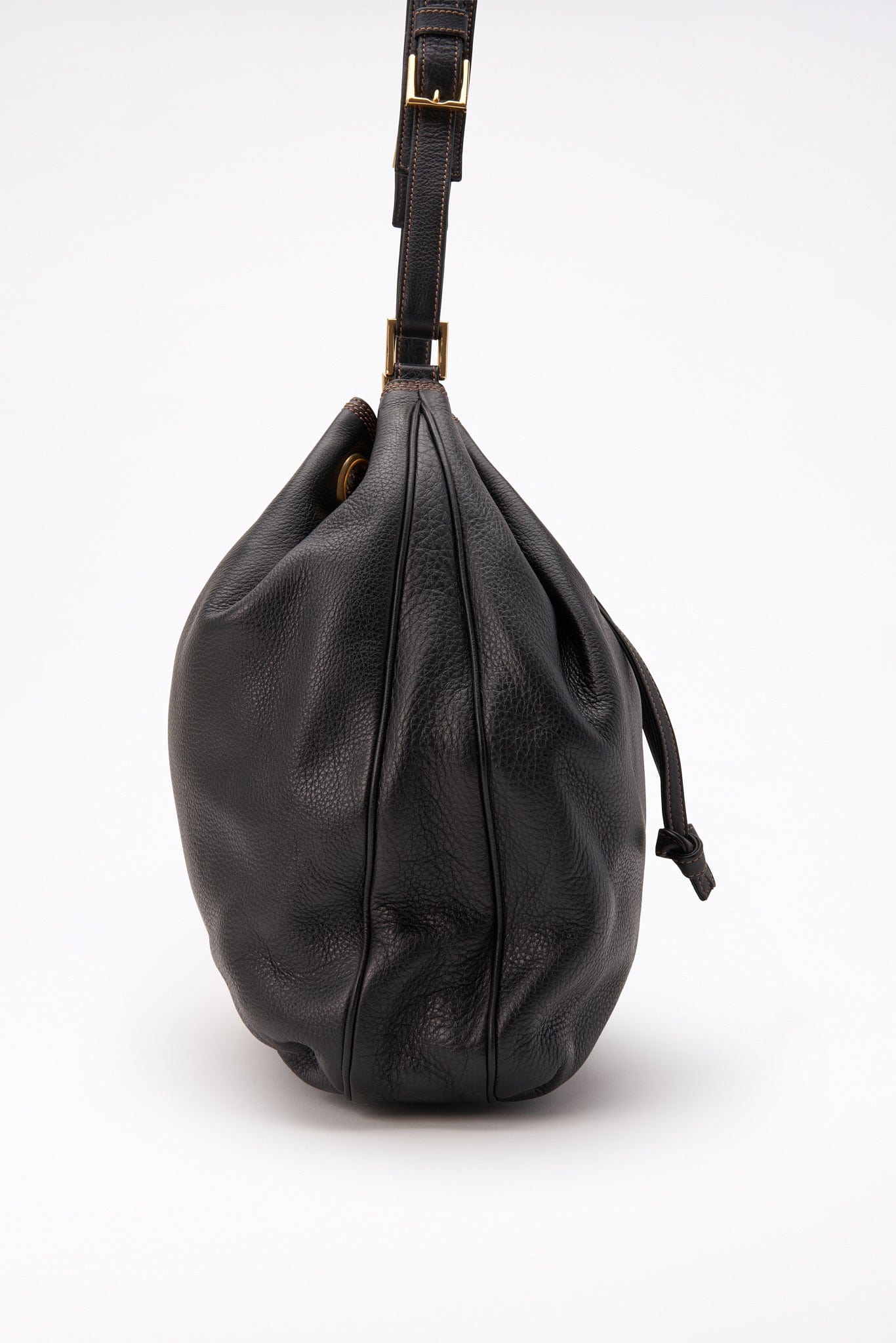 Vintage Loewe Slouchy Black Leather Bucket Bag