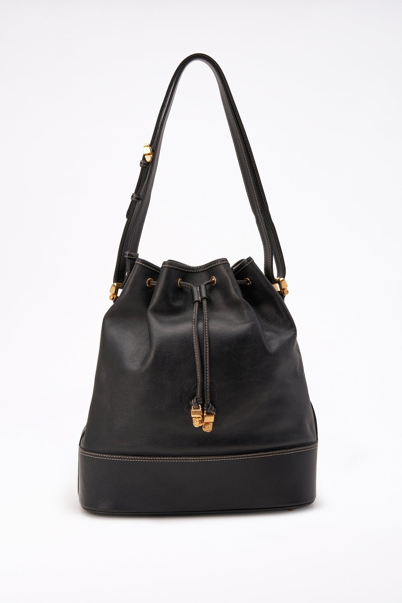 Vintage Loewe Black Leather Bucket Bag