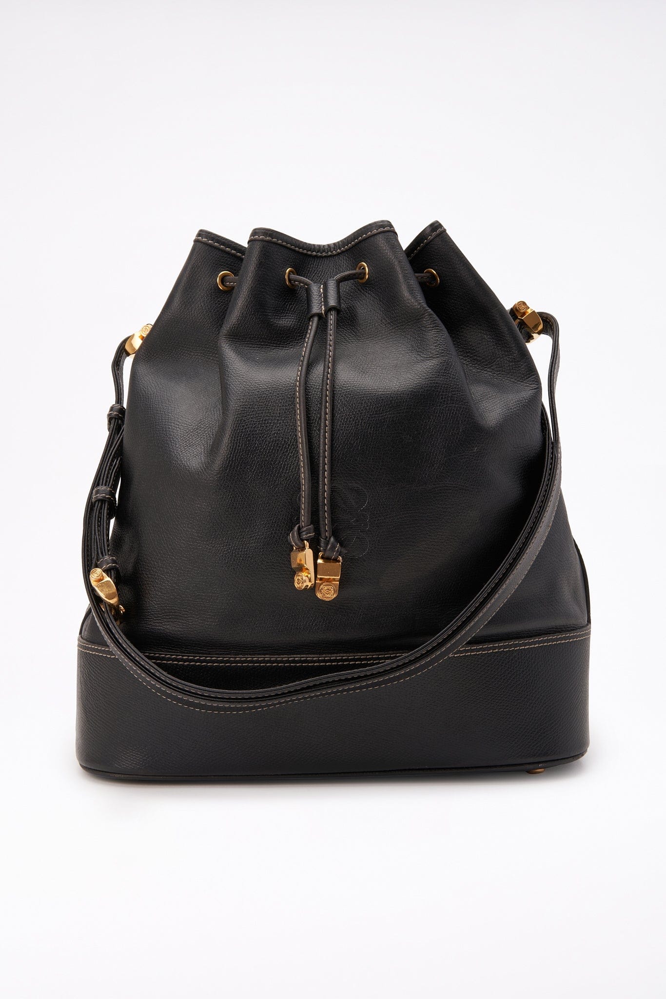 Vintage Loewe Black Leather Bucket Bag