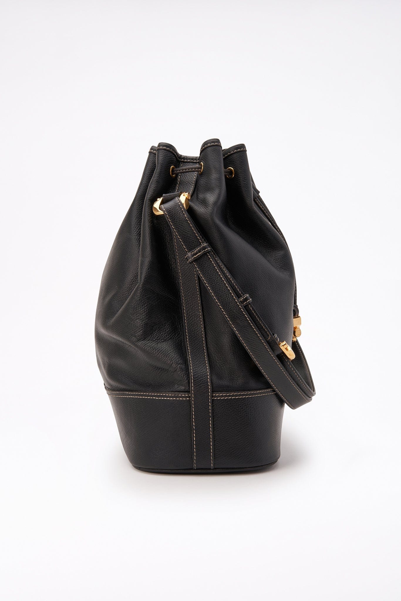 Vintage Loewe Black Leather Bucket Bag