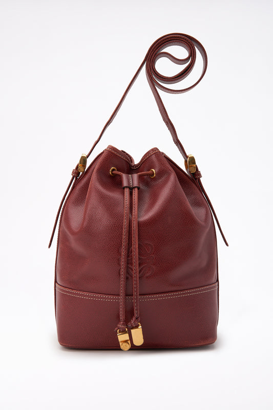 Vintage Loewe Burgundy Leather Bucket Bag