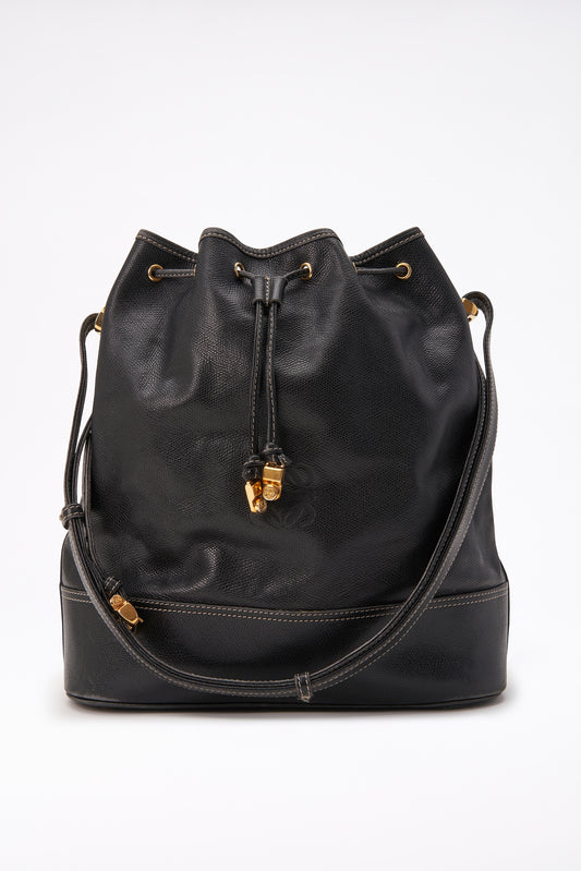 Vintage Loewe Black Leather Bucket Bag