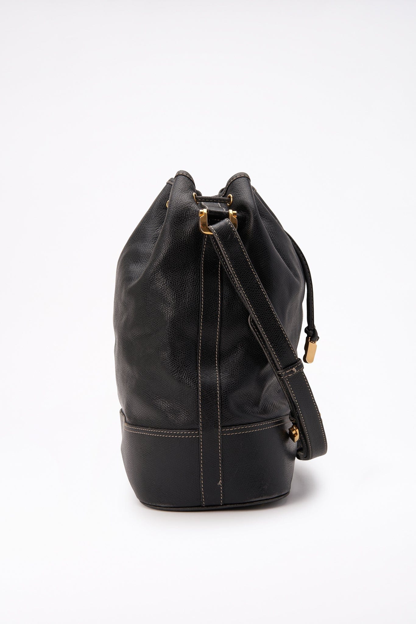 Vintage Loewe Black Leather Bucket Bag