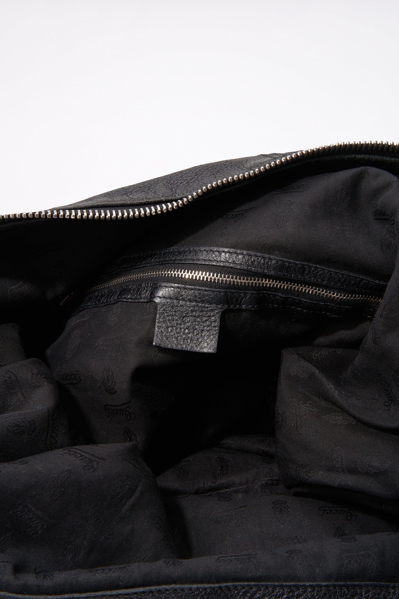 Vintage Gucci Black Leather Hobo Bag With Bamboo Detail