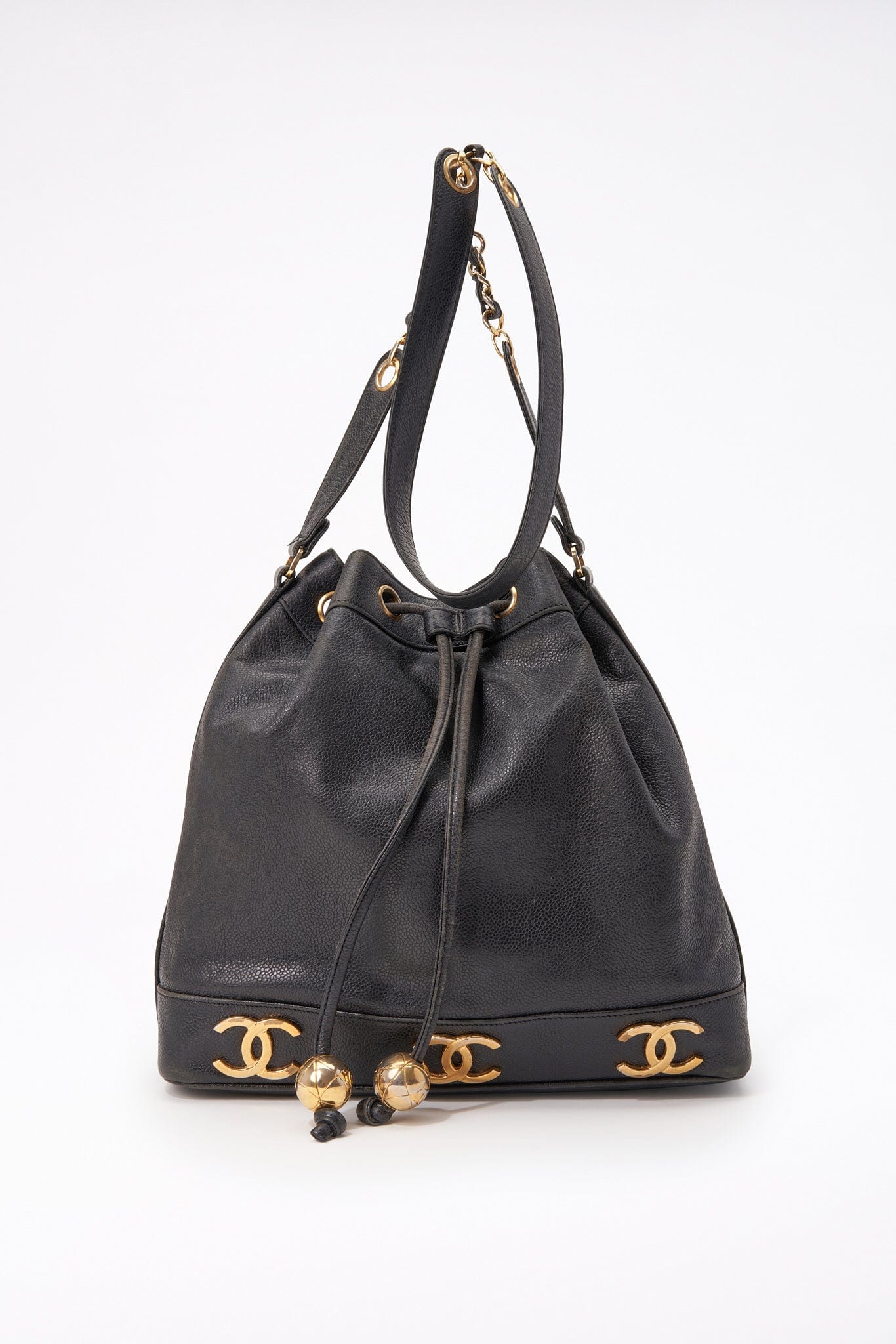 Vintage Chanel Black Caviar Leather Bucket Bag