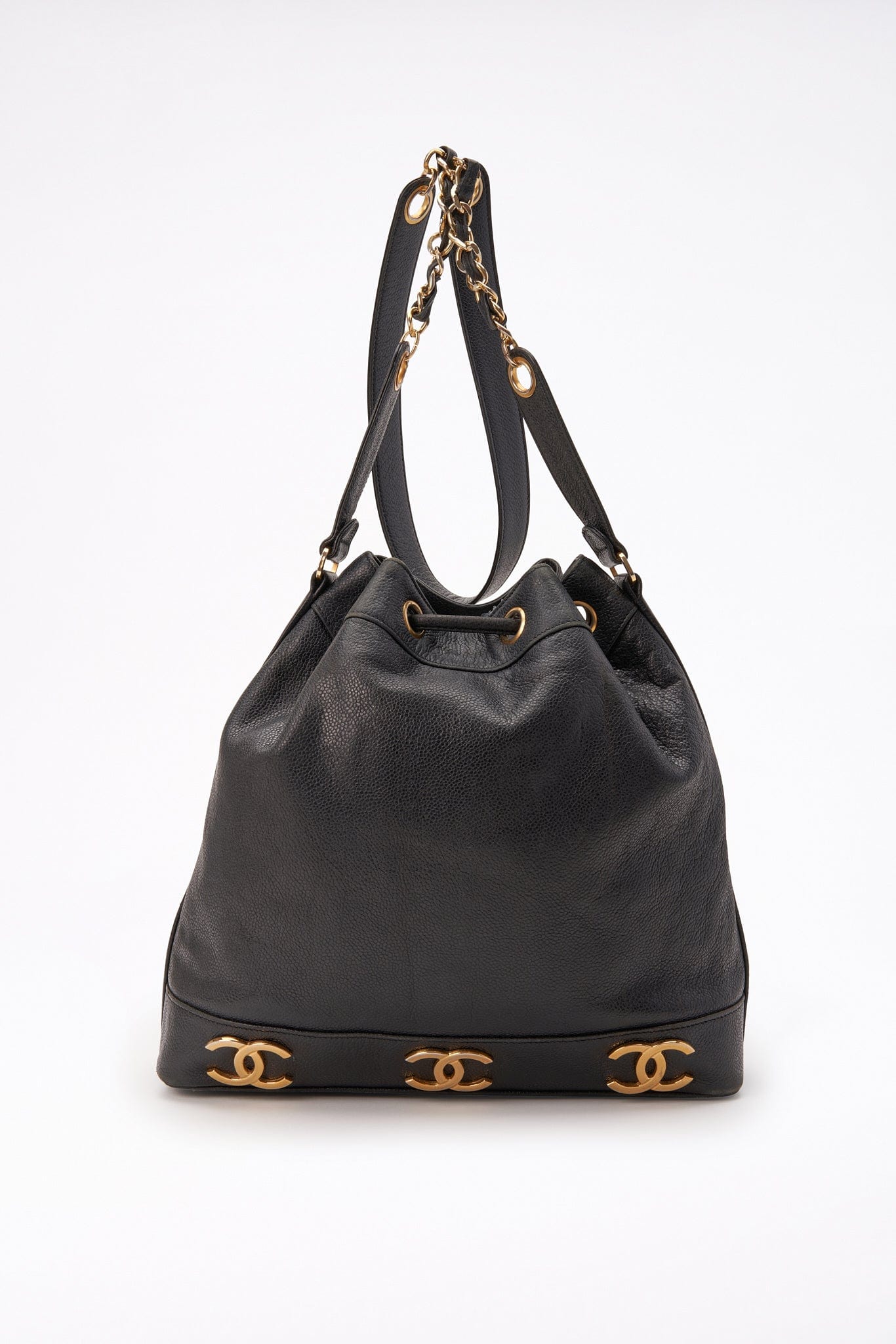 Vintage Chanel Black Caviar Leather Bucket Bag