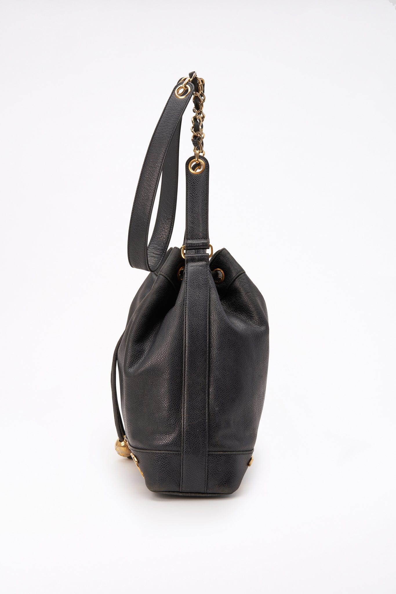 Vintage Chanel Black Caviar Leather Bucket Bag