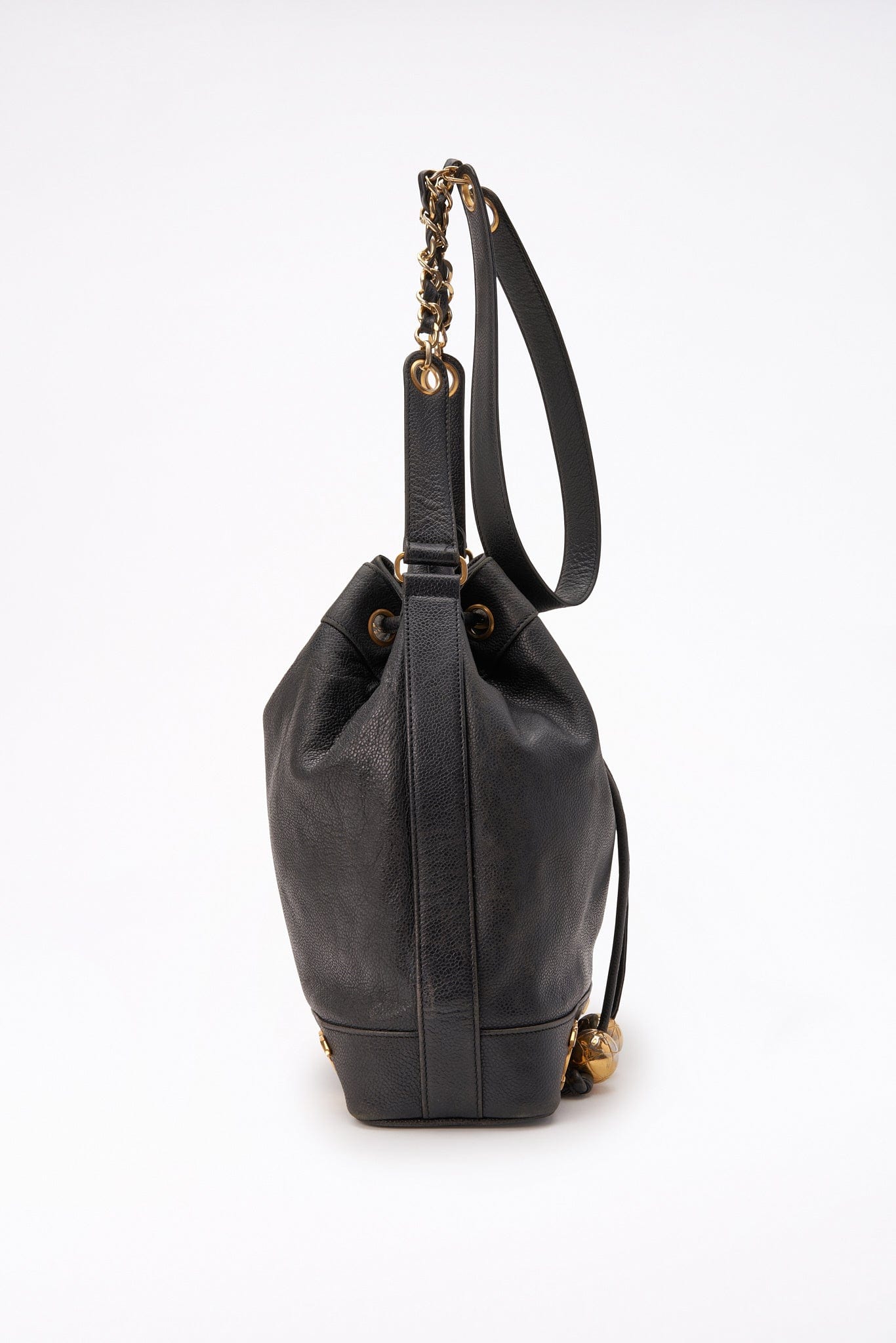 Vintage Chanel Black Caviar Leather Bucket Bag