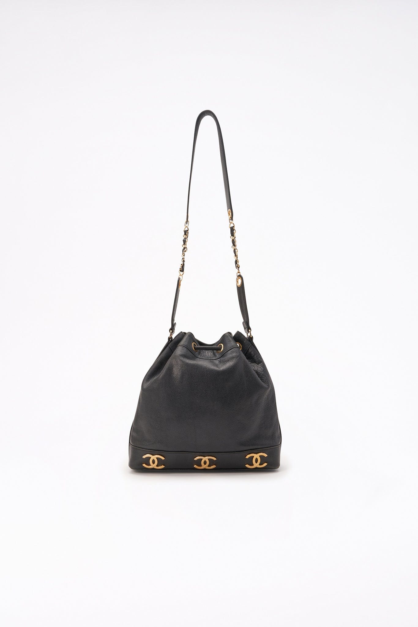 Vintage Chanel Black Caviar Leather Bucket Bag