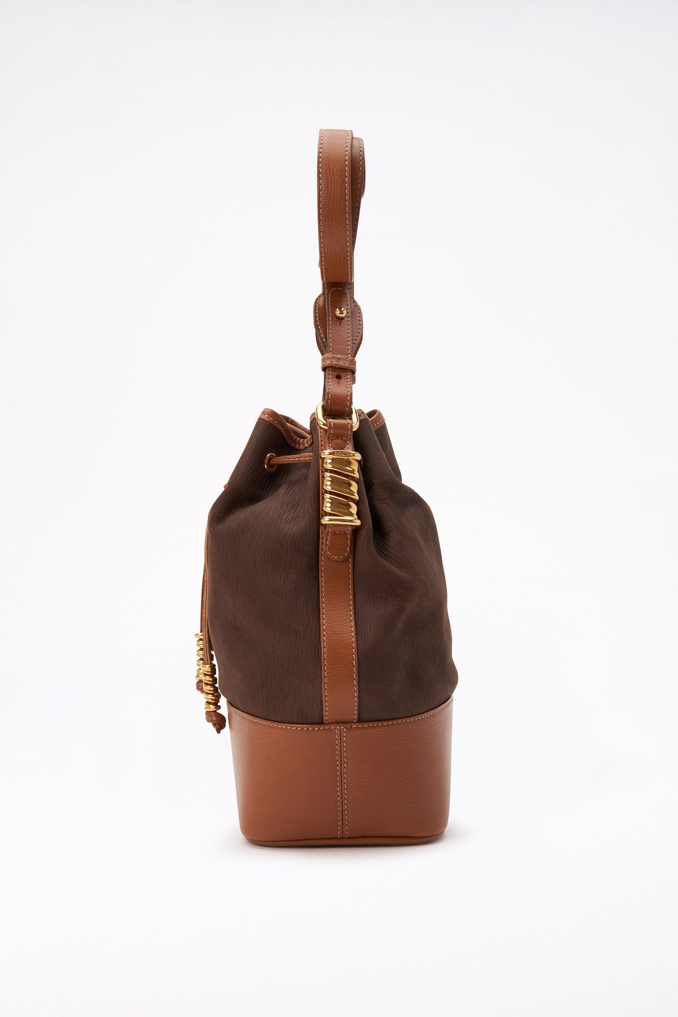 Vintage Loewe Tan And Brown Leather Bucket Bag