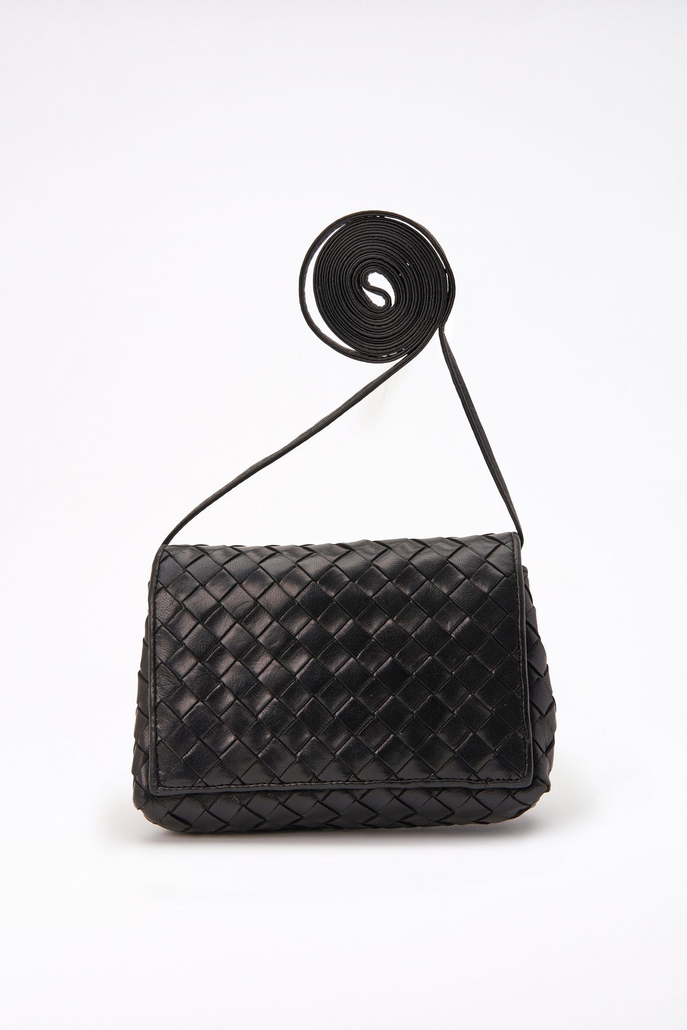 Vintage Bottega Veneta Black Intrecciato Leather Crossbody