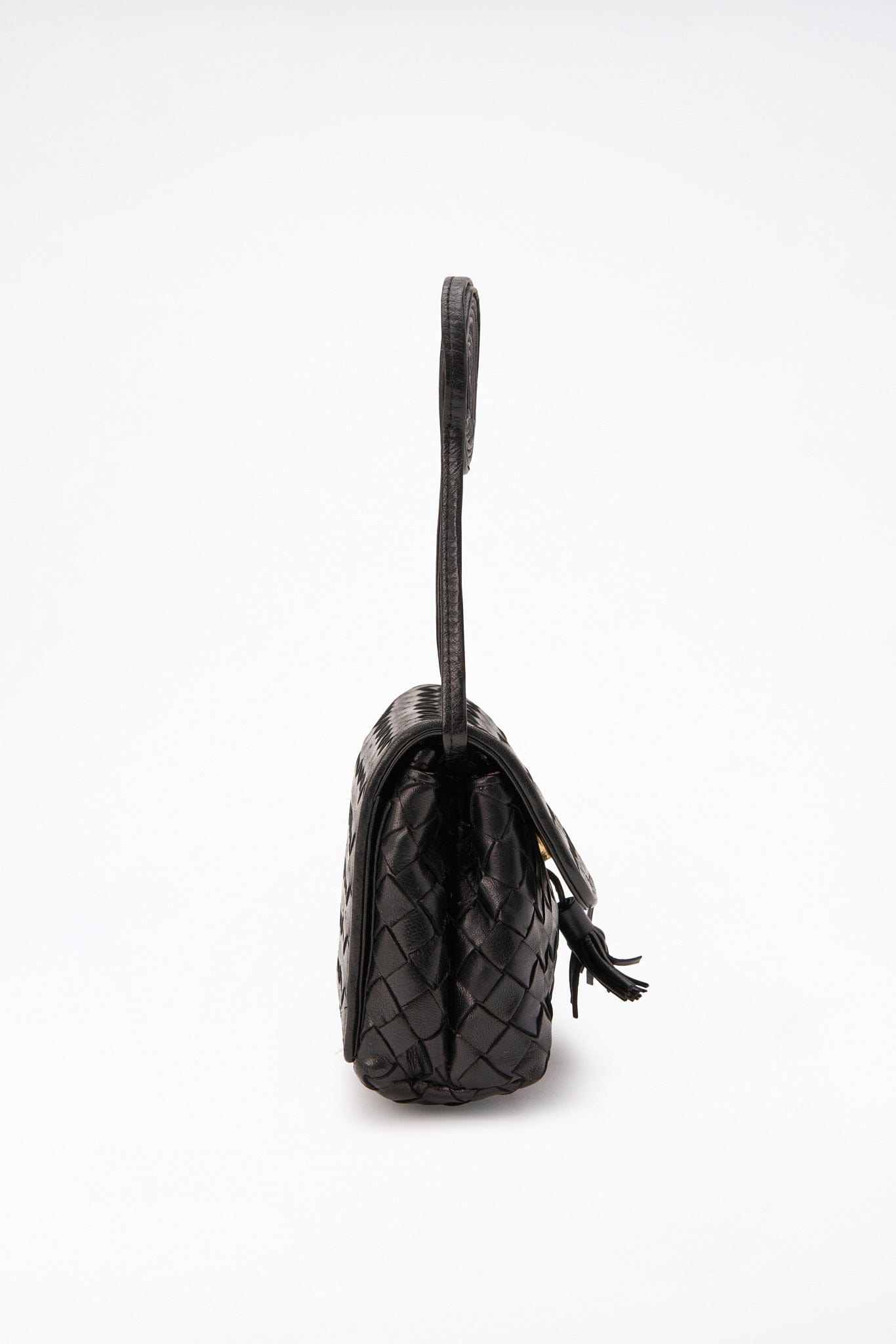 Vintage Bottega Veneta Black Intrecciato Leather Crossbody