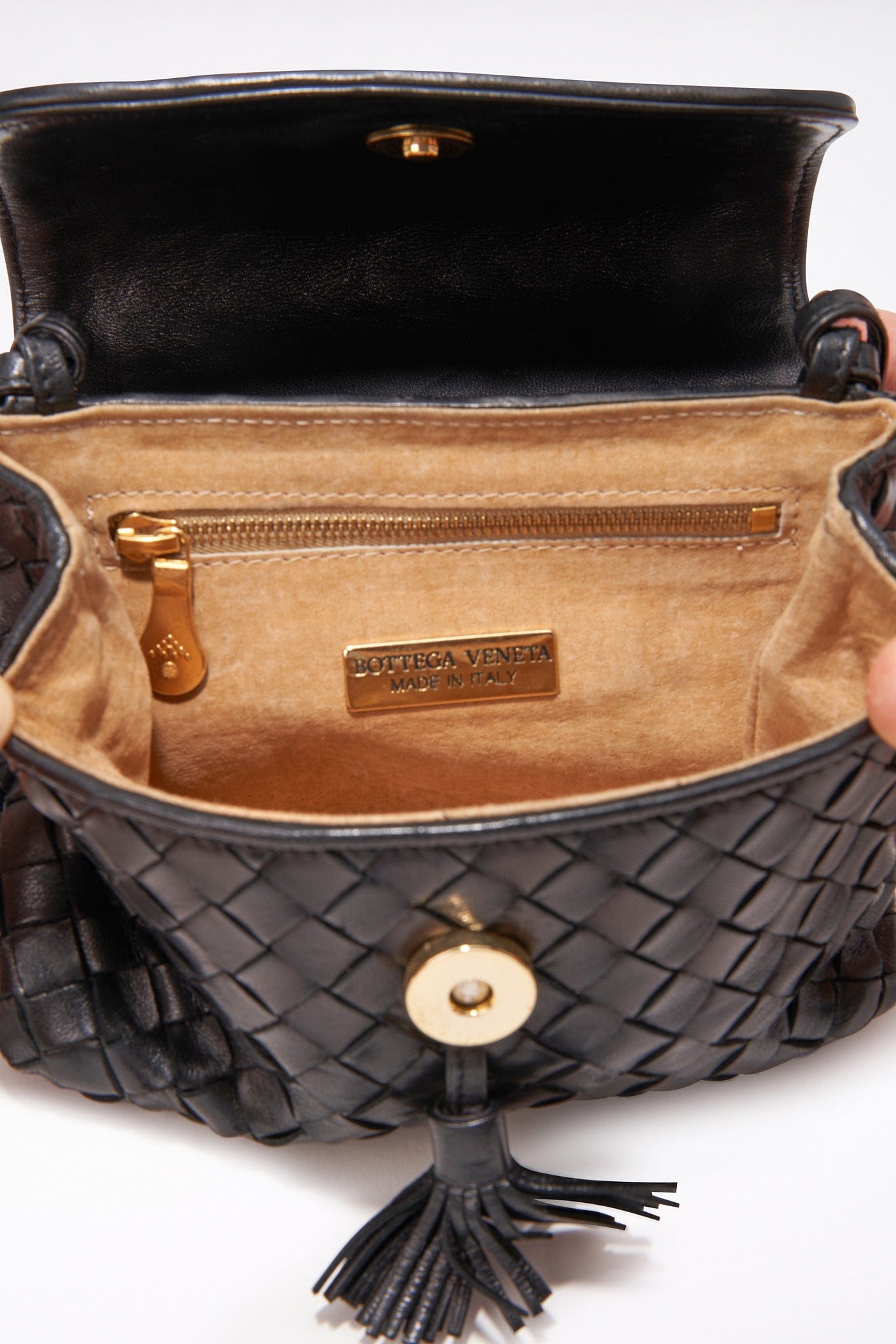 Vintage Bottega Veneta Black Intrecciato Leather Crossbody