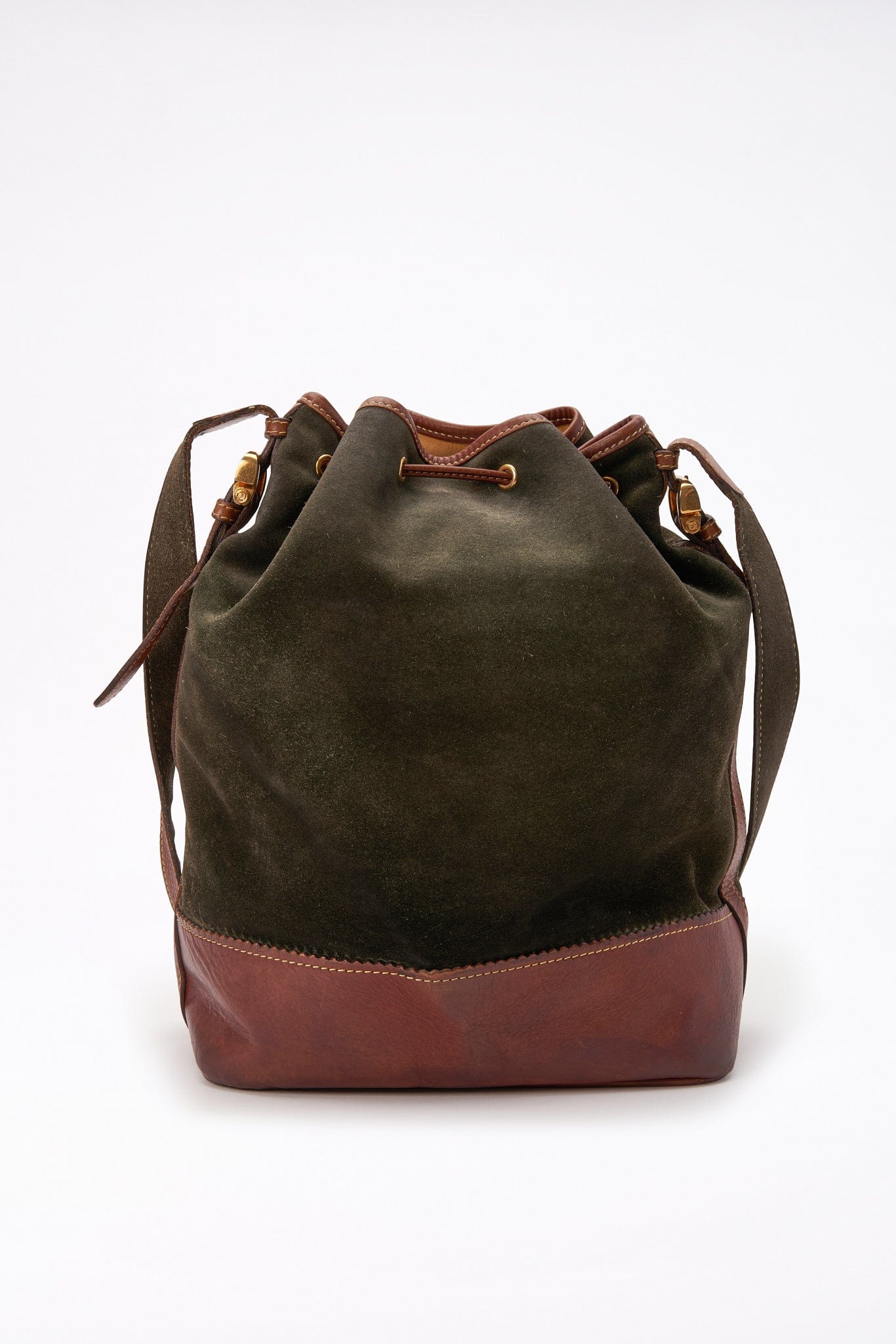 Vintage Loewe green Suede and Tan Leather Bucket Bag