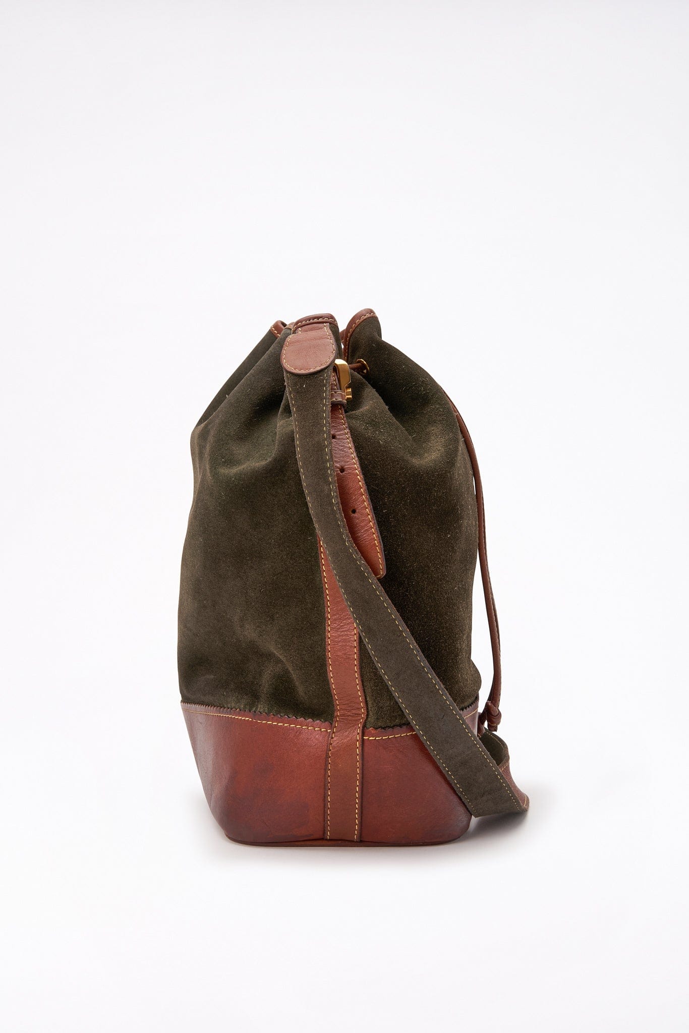 Vintage Loewe green Suede and Tan Leather Bucket Bag