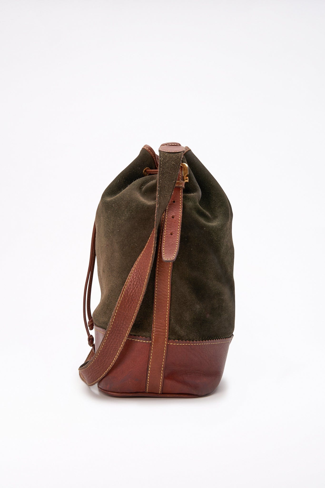 Vintage Loewe green Suede and Tan Leather Bucket Bag