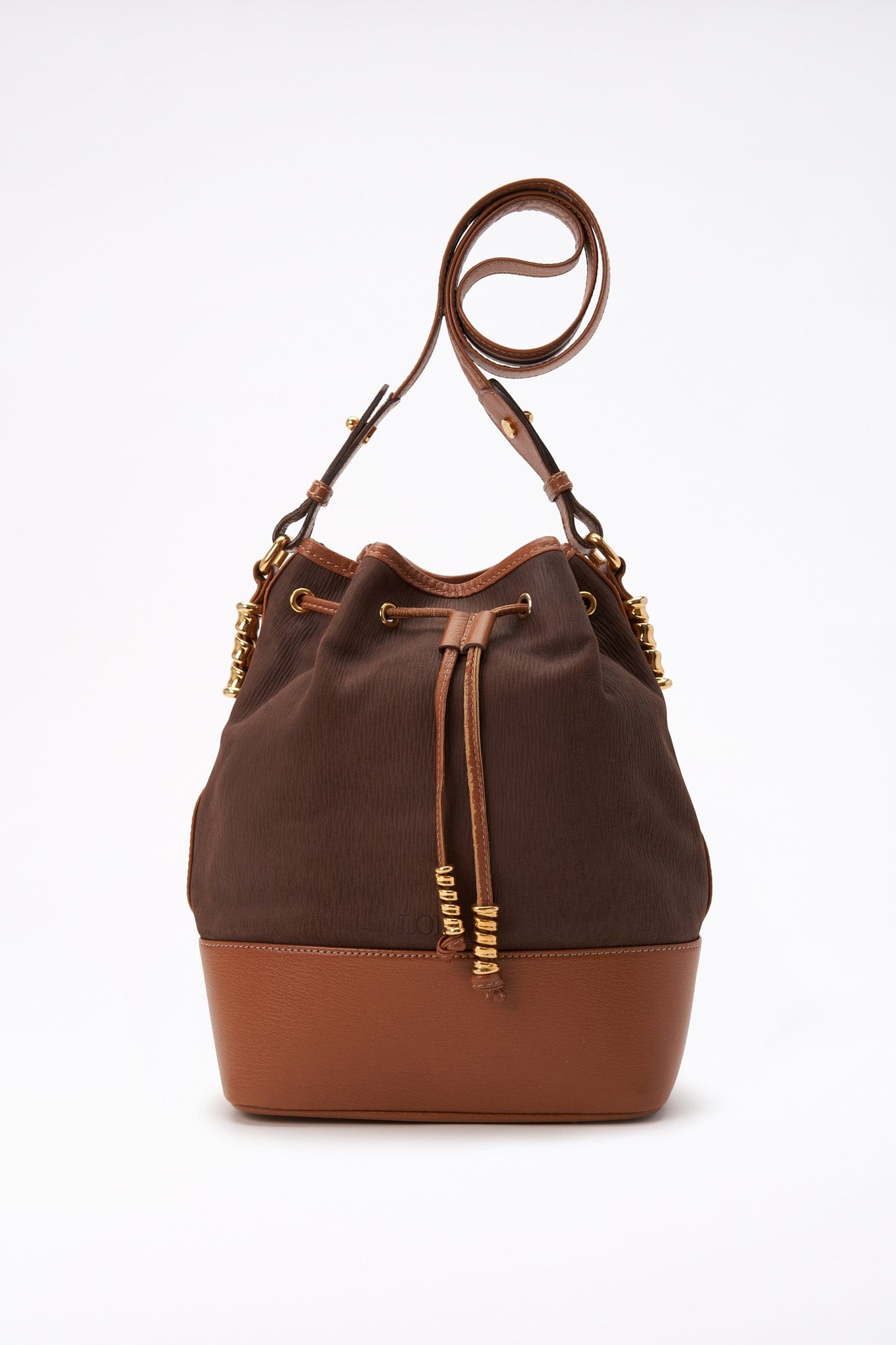 Vintage Loewe Tan And Brown Leather Bucket Bag