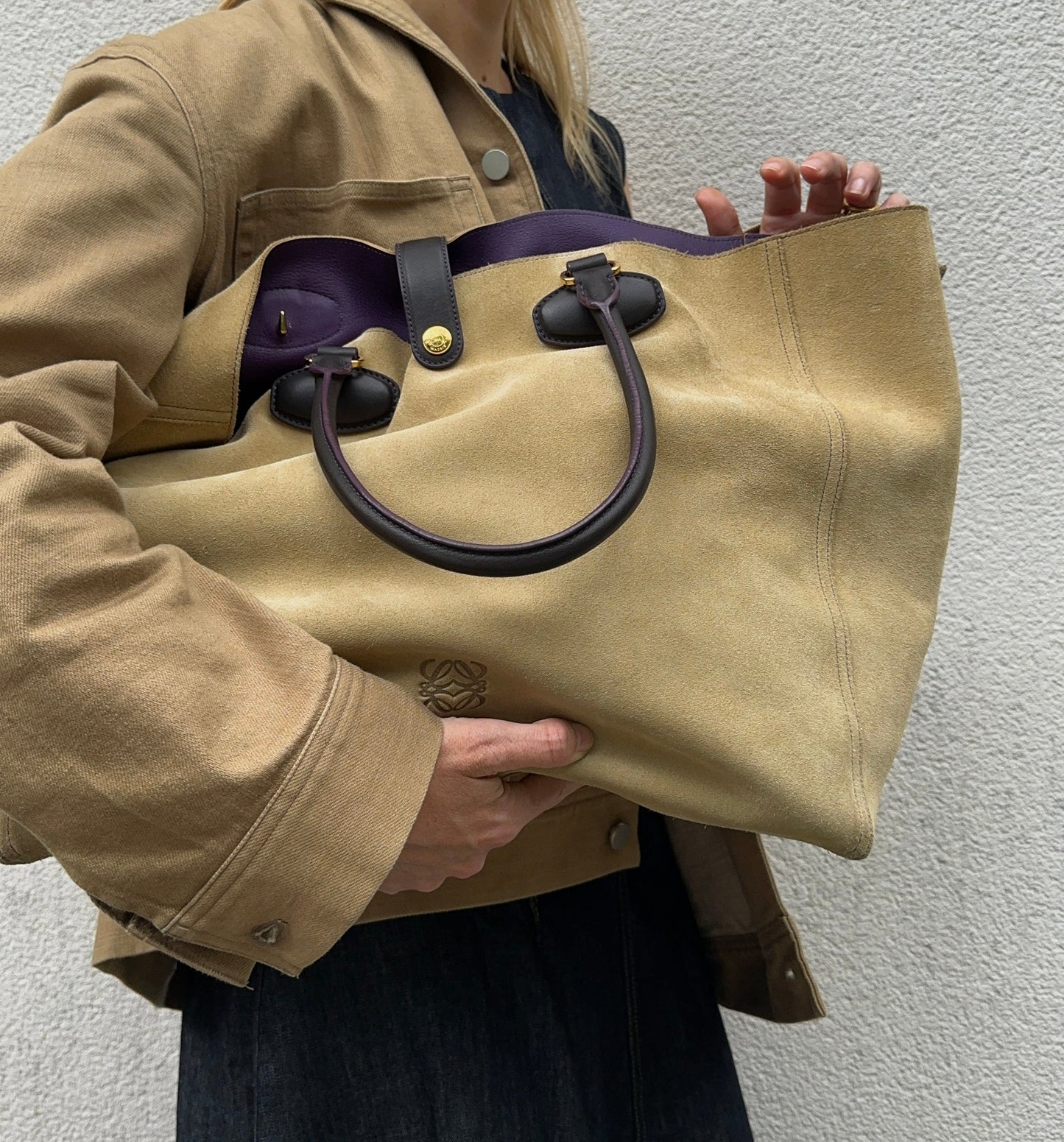 Vintage Loewe Beige Suede Tote Bag