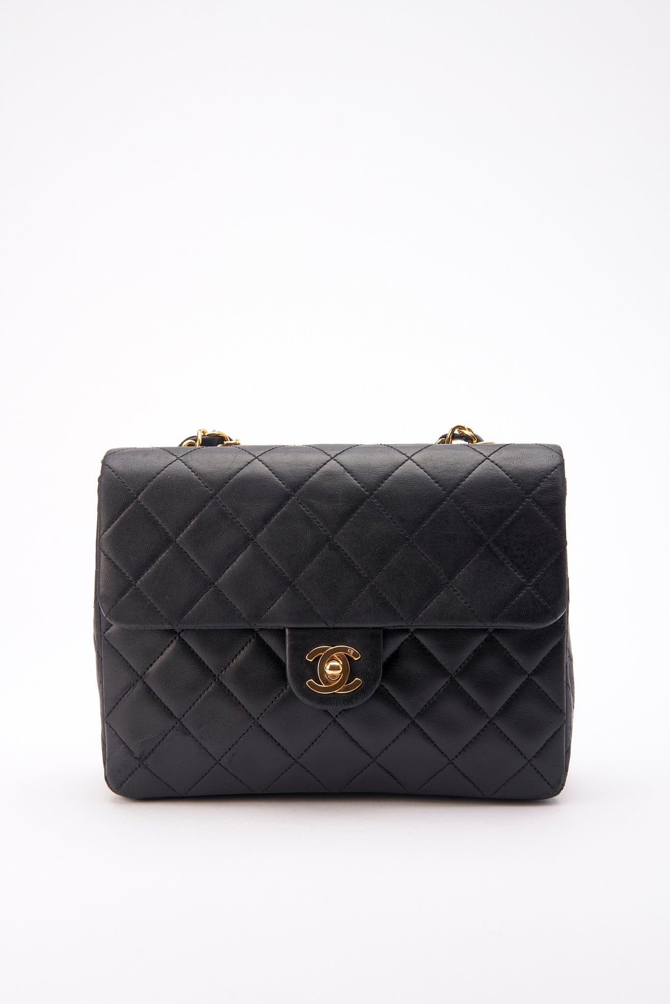 Chanel Vintage Black Small Square Classic Flap with 24k gold plated hardware