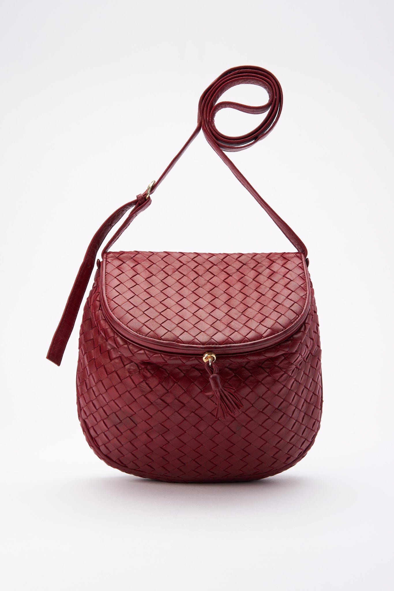 Vintage Bottega Veneta Red Intrecciato Leather Shoulder Bag