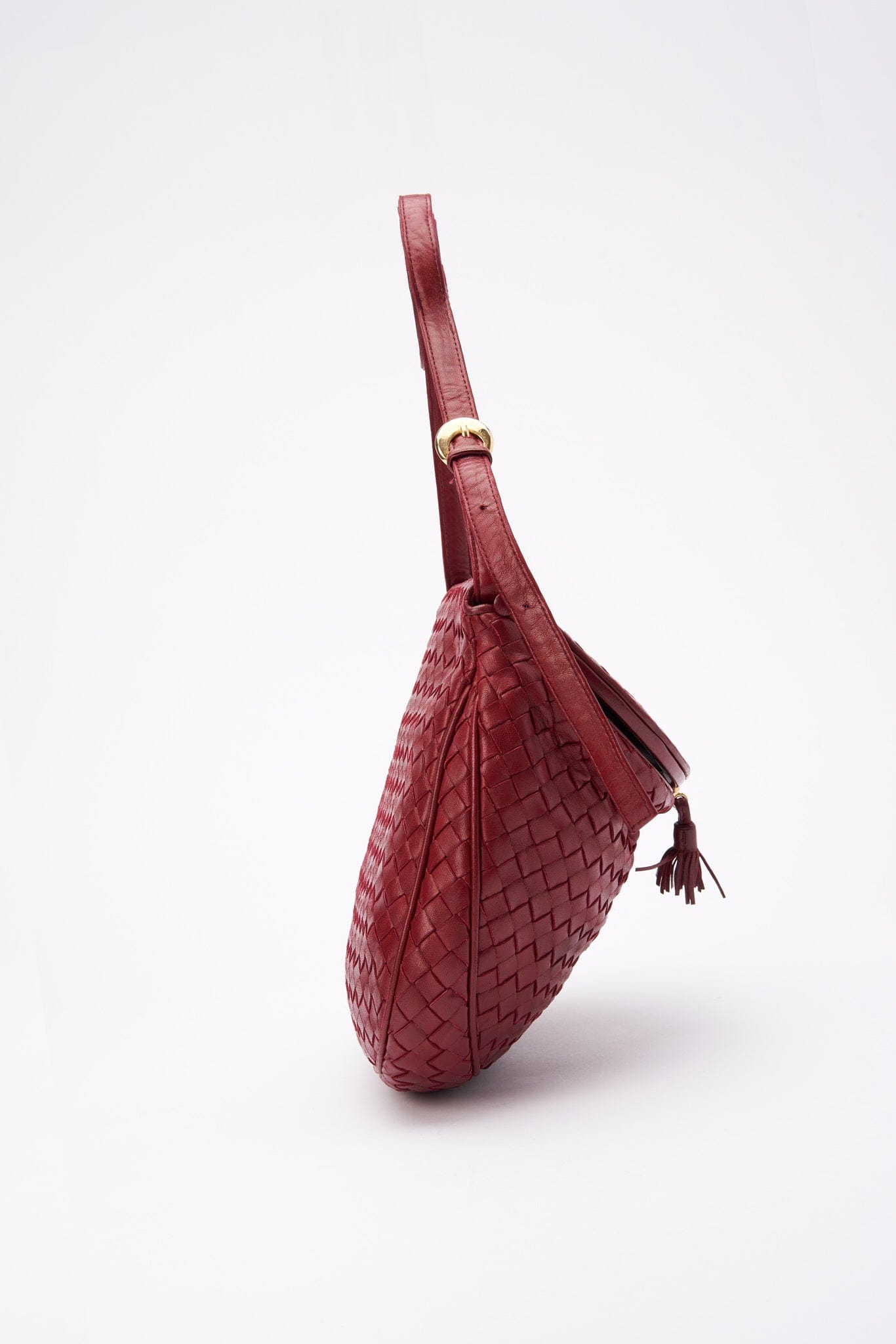 Vintage Bottega Veneta Red Intrecciato Leather Shoulder Bag