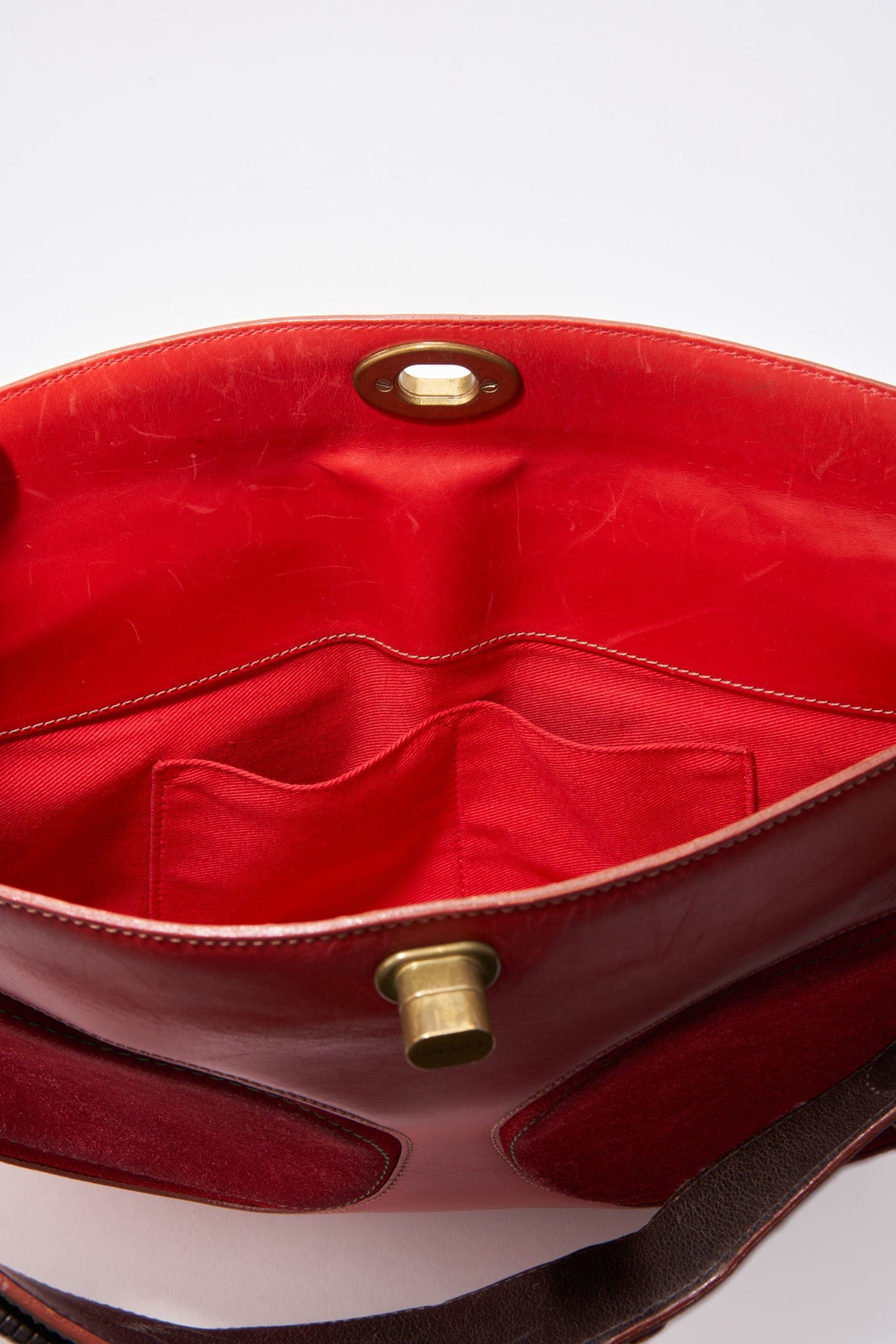 Vintage Loewe Red Leather and Suede Shoulder Bag