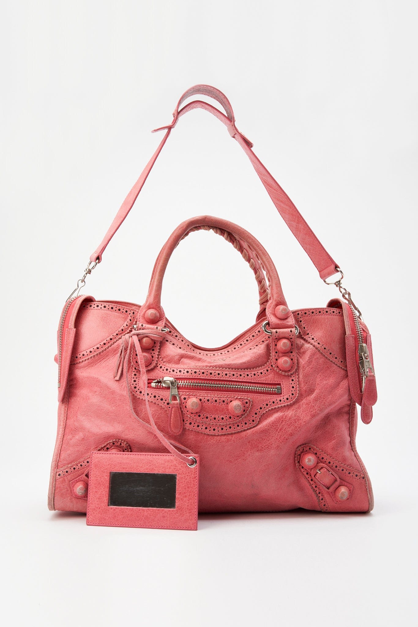 Balenciaga Pink Leather Brogues City Bag