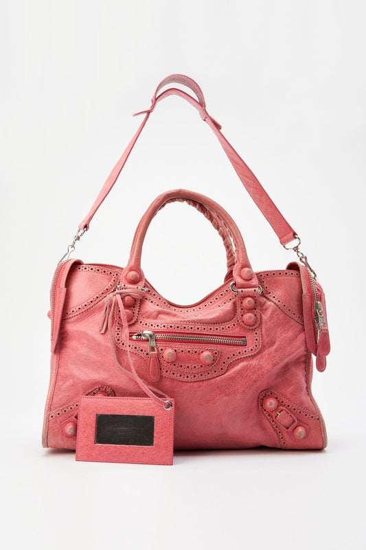 Balenciaga Pink Leather Brogues City Bag