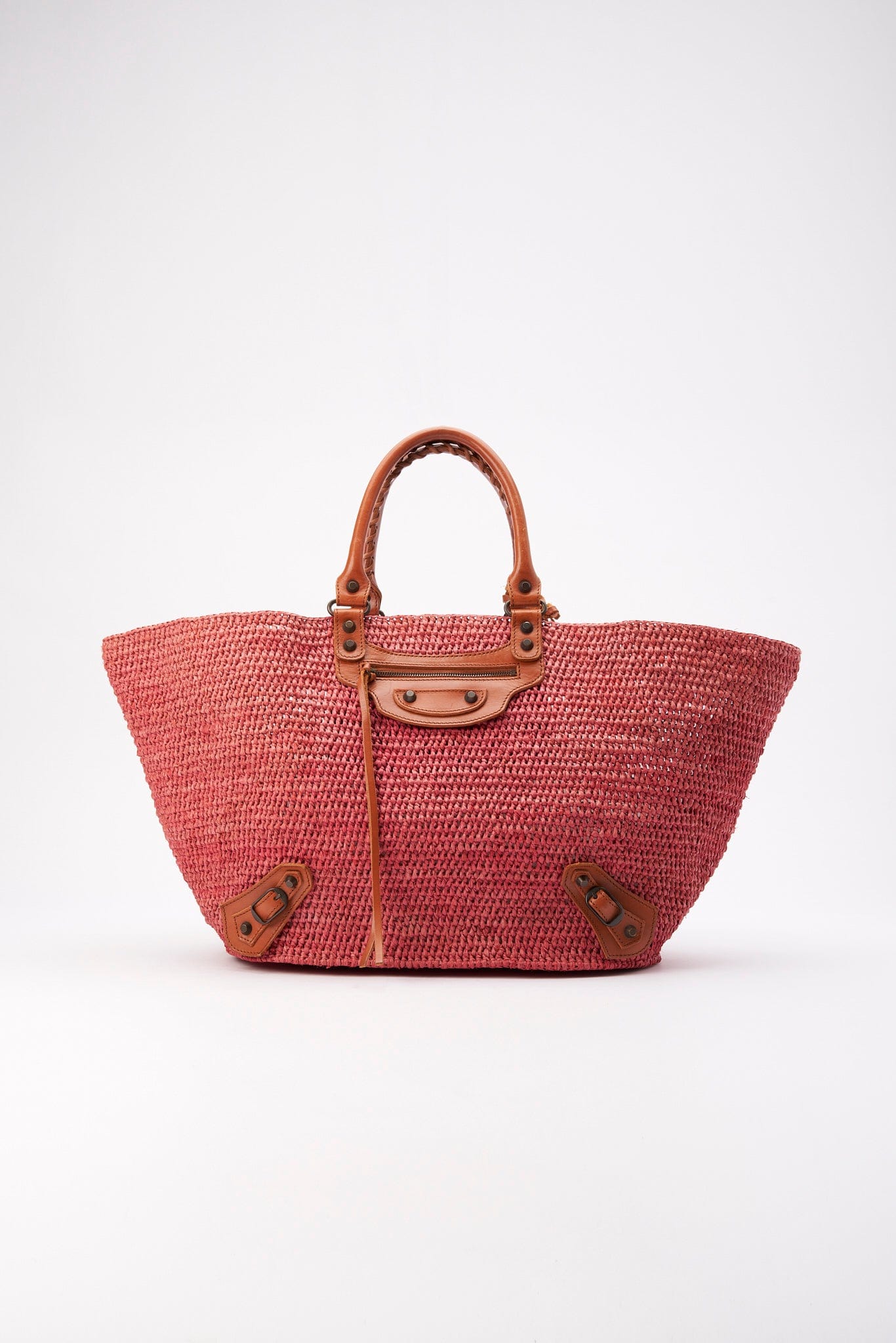 Balenciaga Large Pink Raffia City Basket Bag