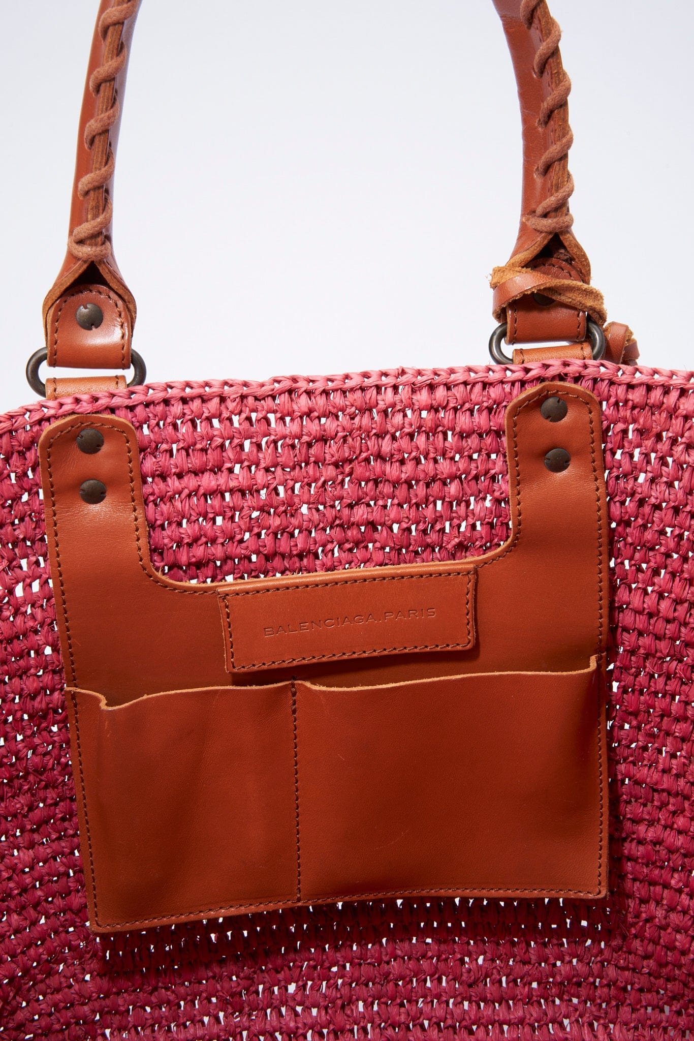 Balenciaga Large Pink Raffia City Basket Bag